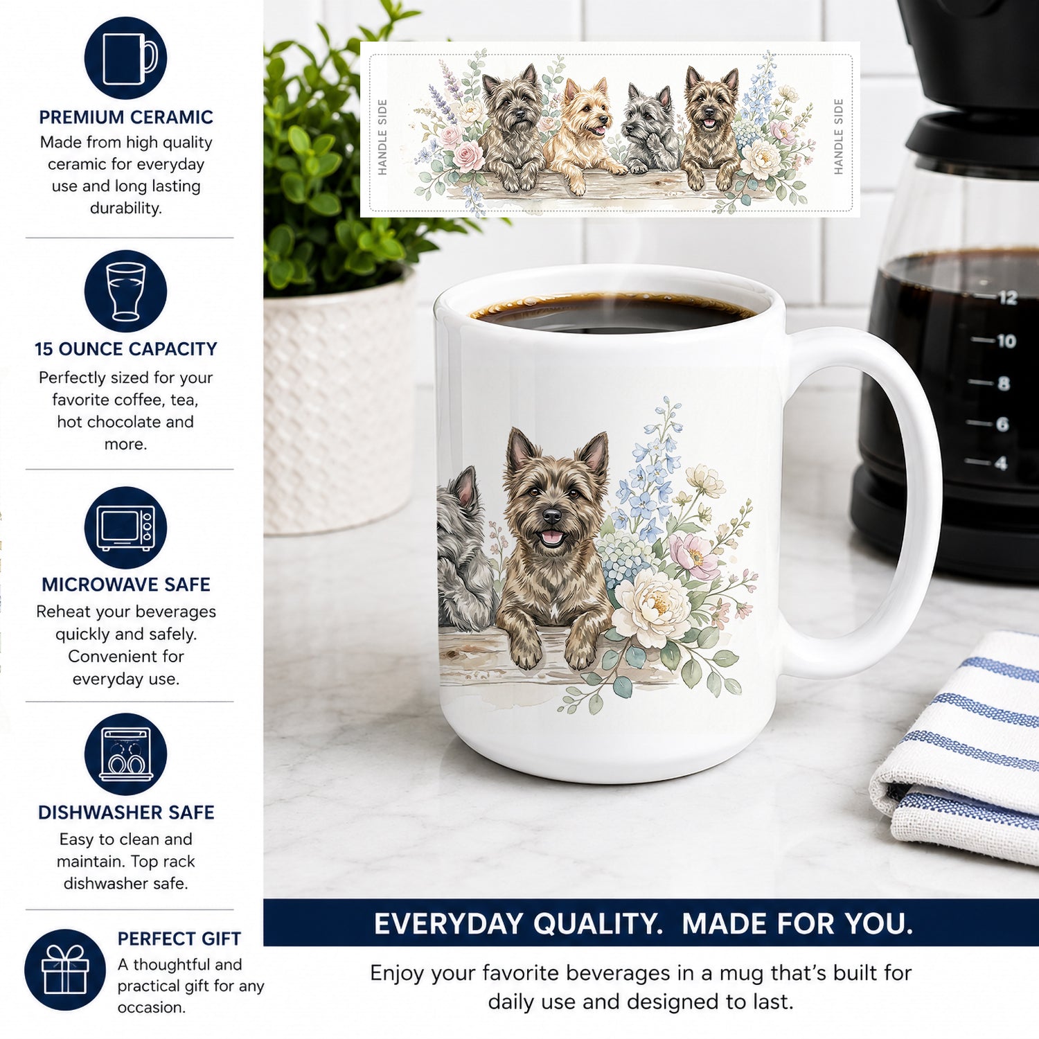 Cairn Terrier Ceramic Coffee Mug 15 oz Decorative Large C Handle Mug Cup for Tea, Cocoa Hot Chocolate