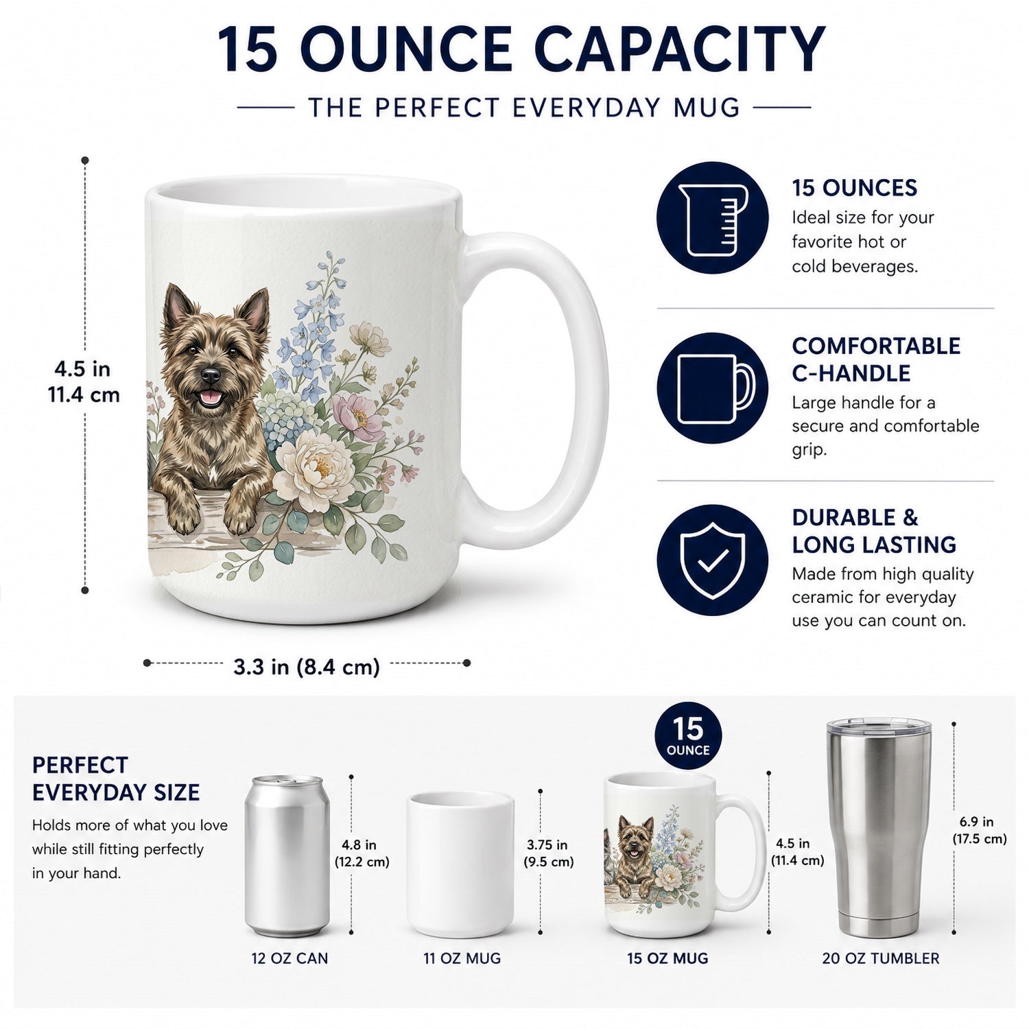 Cairn Terrier Ceramic Coffee Mug 15 oz Decorative Large C Handle Mug Cup for Tea, Cocoa Hot Chocolate