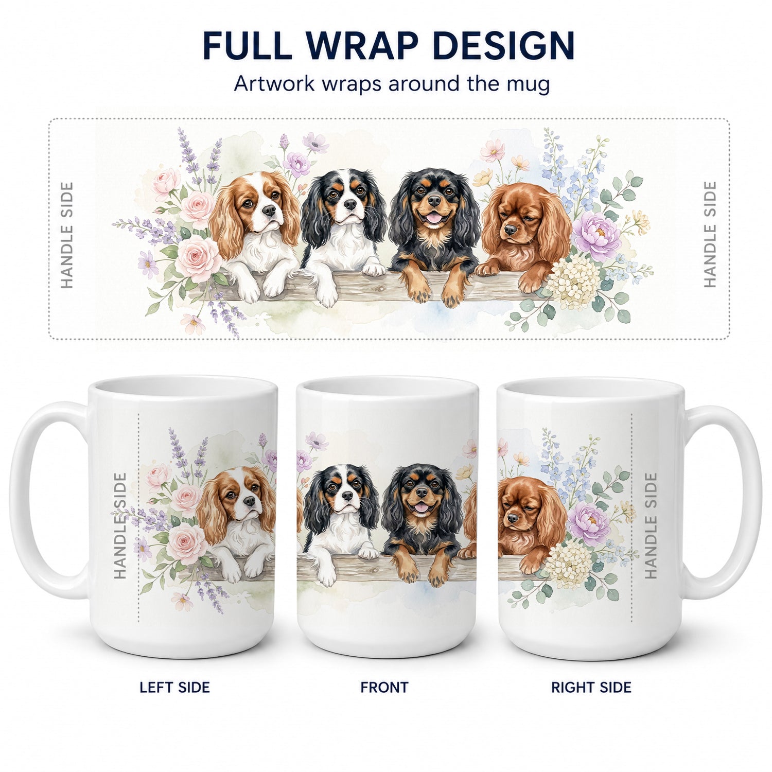 Cavalier Spaniel Ceramic Coffee Mug 15 oz Decorative Large C Handle Mug Cup for Tea, Cocoa Hot Chocolate