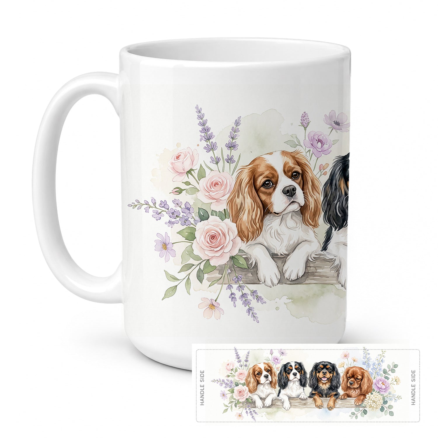 Cavalier Spaniel Ceramic Coffee Mug 15 oz Decorative Large C Handle Mug Cup for Tea, Cocoa Hot Chocolate