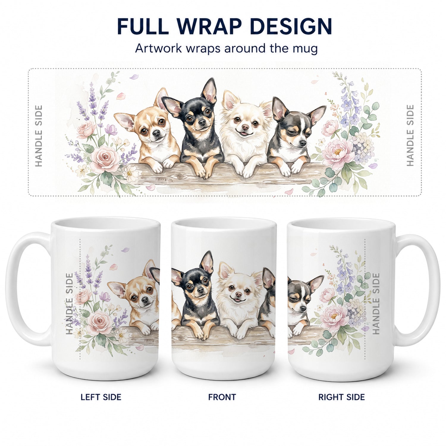 Chihuahua Ceramic Coffee Mug 15 oz Decorative Large C Handle Mug Cup for Tea, Cocoa Hot Chocolate