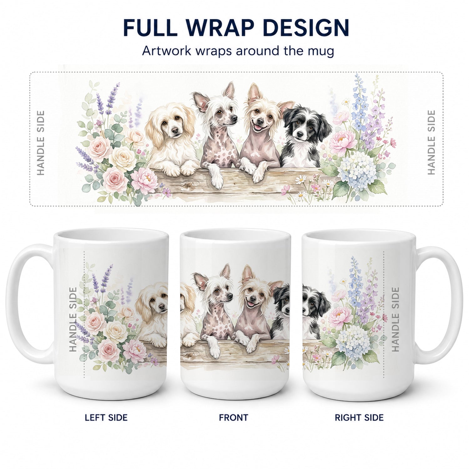 Chinese Crested Ceramic Coffee Mug 15 oz Decorative Large C Handle Mug Cup for Tea, Cocoa Hot Chocolate