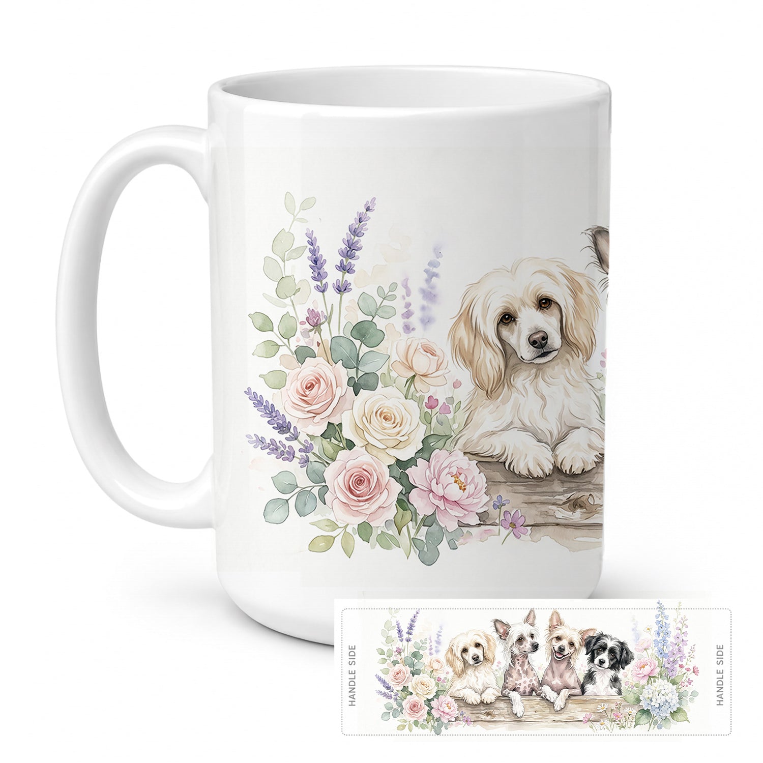 Chinese Crested Ceramic Coffee Mug 15 oz Decorative Large C Handle Mug Cup for Tea, Cocoa Hot Chocolate