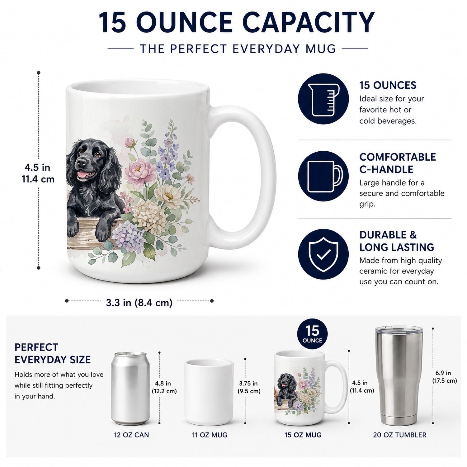 Cocker Spaniel Ceramic Coffee Mug 15 oz Decorative Large C Handle Mug Cup for Tea, Cocoa Hot Chocolate