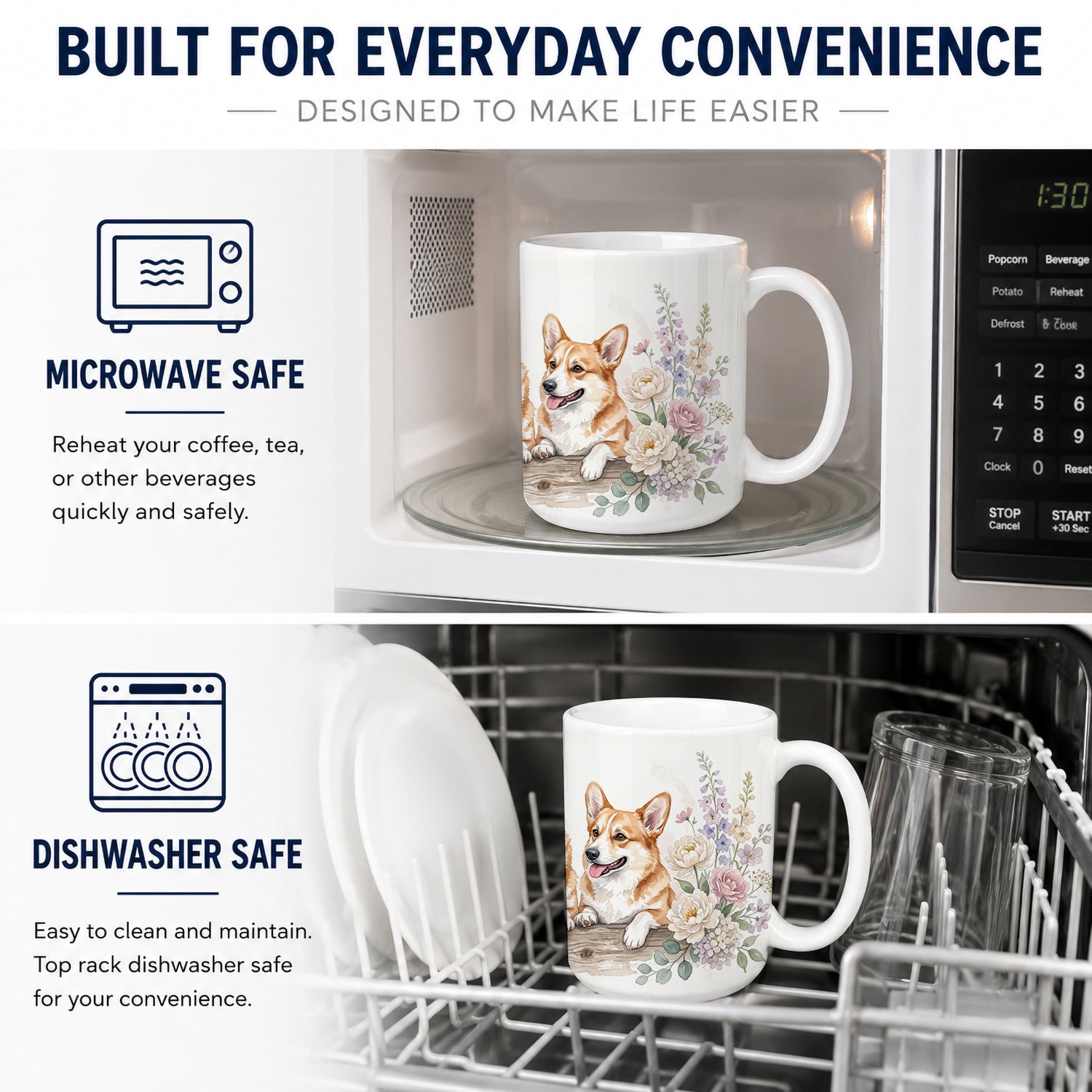 Corgi Ceramic Coffee Mug 15 oz Decorative Large C Handle Mug Cup for Tea, Cocoa Hot Chocolate