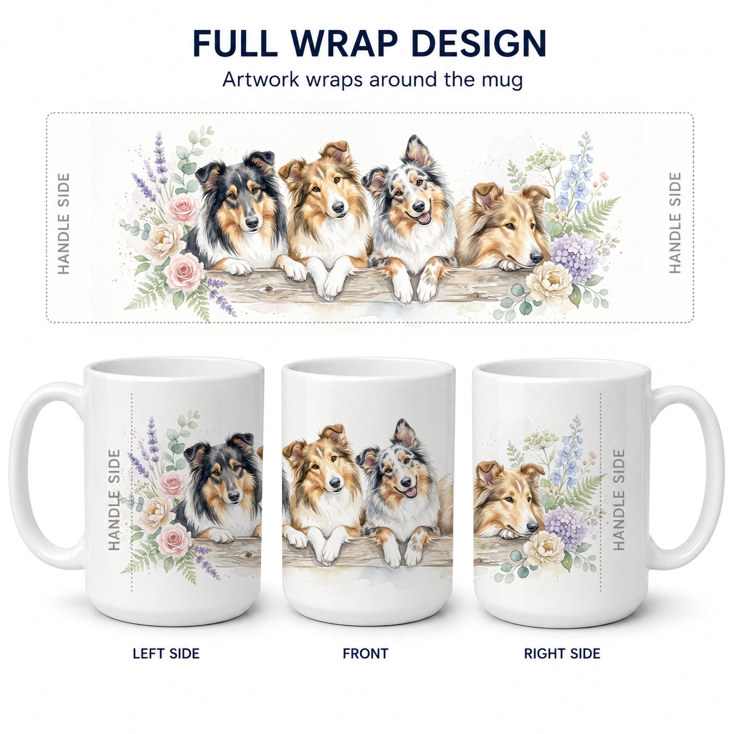 Collie Ceramic Coffee Mug 15 oz Decorative Large C Handle Mug Cup for Tea, Cocoa Hot Chocolate
