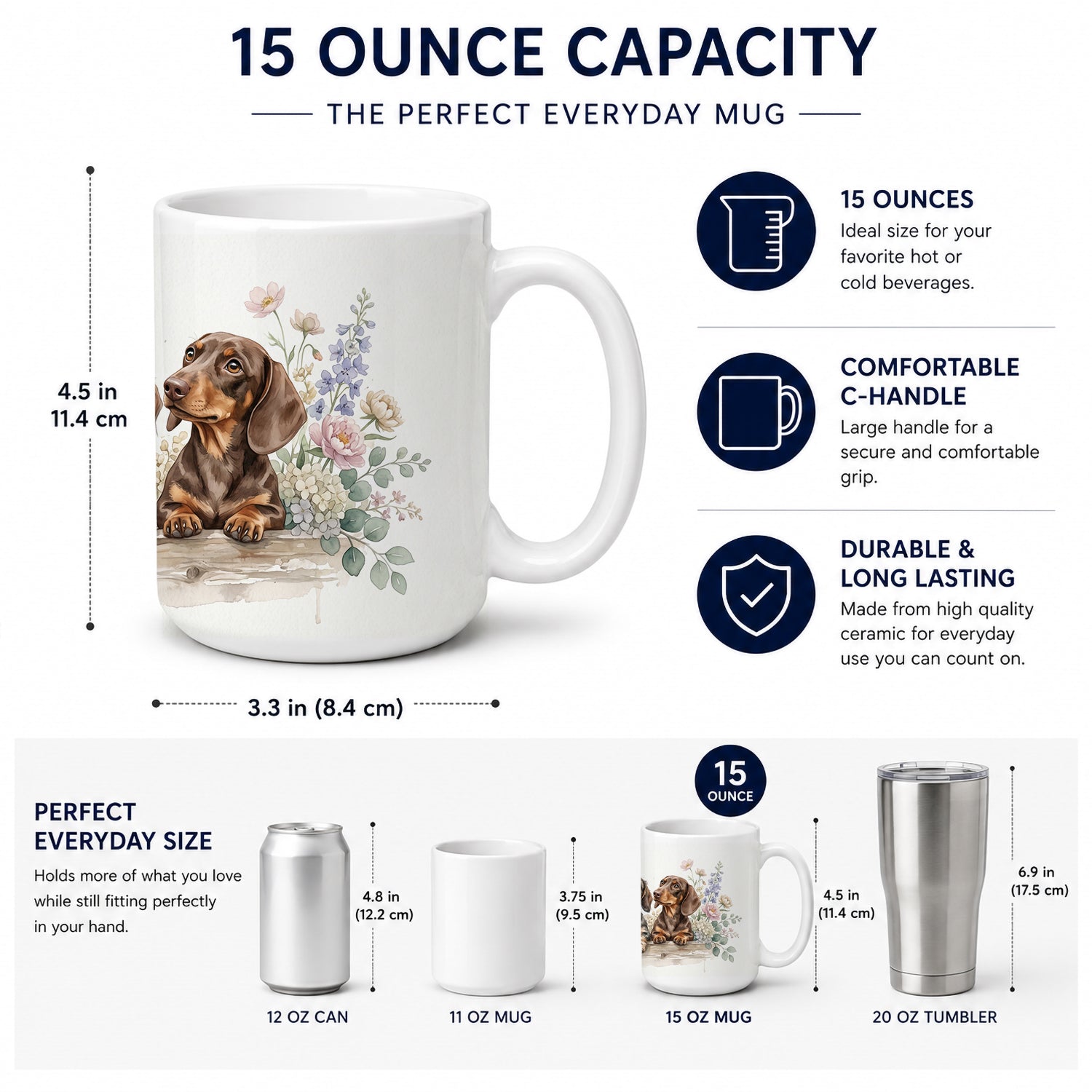 Dachshund Ceramic Coffee Mug 15 oz Decorative Large C Handle Mug Cup for Tea, Cocoa Hot Chocolate