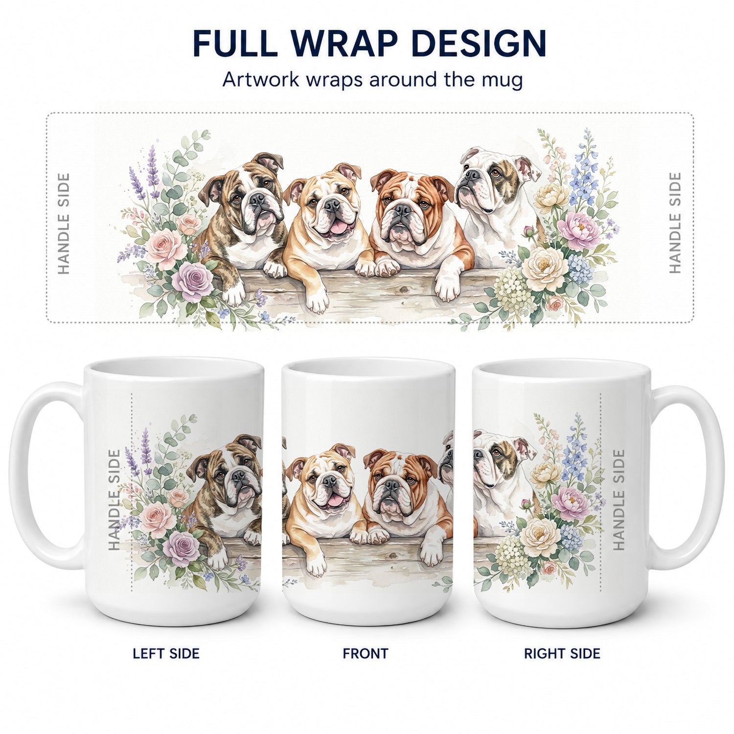 English Bulldog Ceramic Coffee Mug 15 oz Decorative Large C Handle Mug Cup for Tea, Cocoa Hot Chocolate