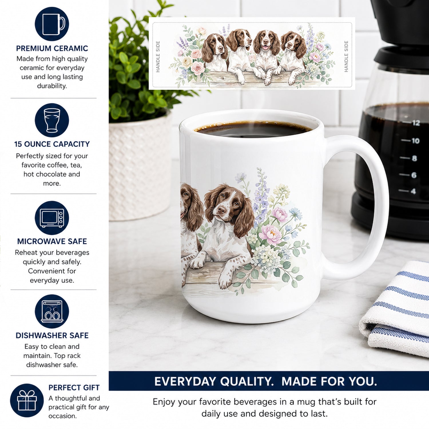 English Springer Spaniel Ceramic Coffee Mug 15 oz Decorative Large C Handle Mug Cup for Tea, Cocoa Hot Chocolate