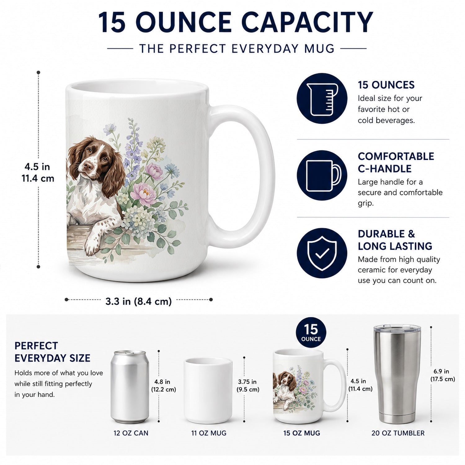 English Springer Spaniel Ceramic Coffee Mug 15 oz Decorative Large C Handle Mug Cup for Tea, Cocoa Hot Chocolate