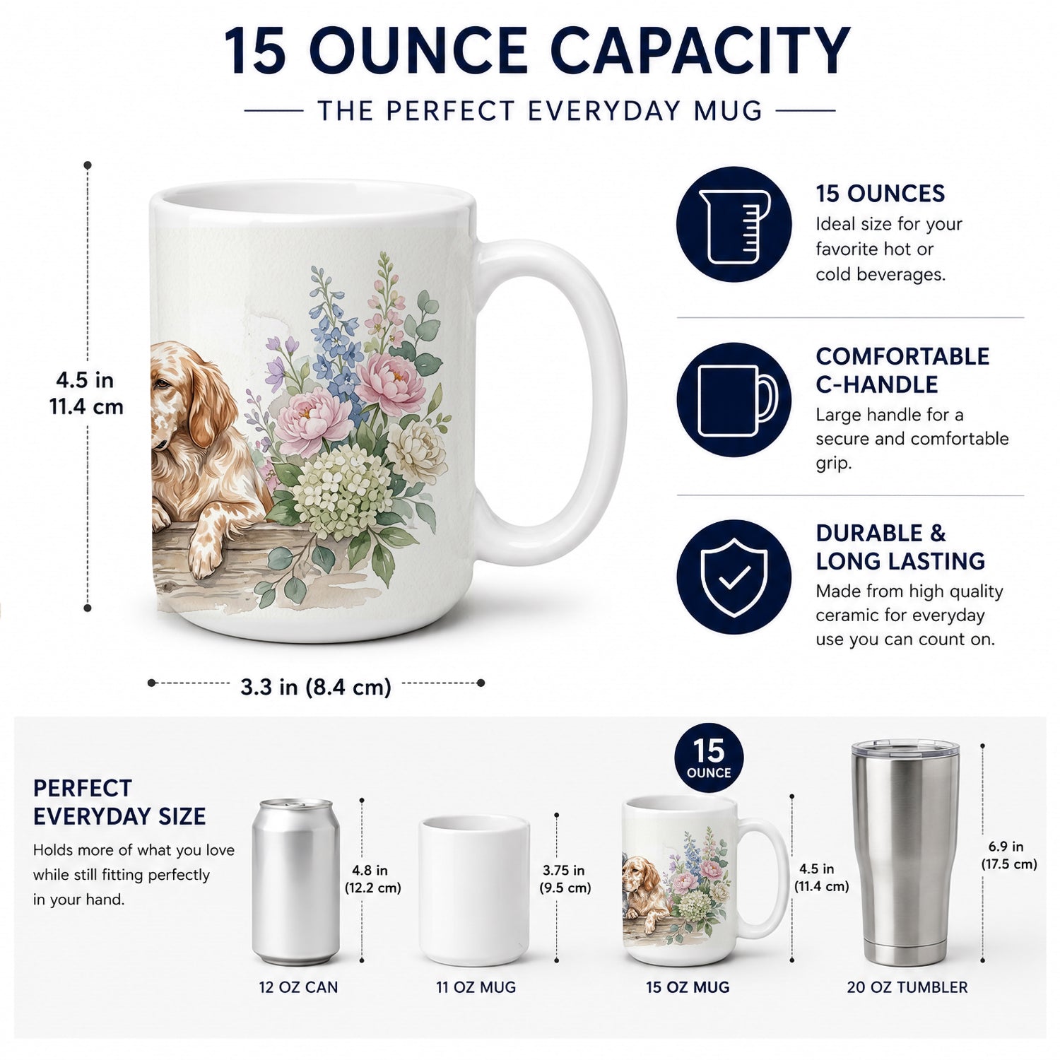 English Springer Spaniel Ceramic Coffee Mug 15 oz Decorative Large C Handle Mug Cup for Tea, Cocoa Hot Chocolate