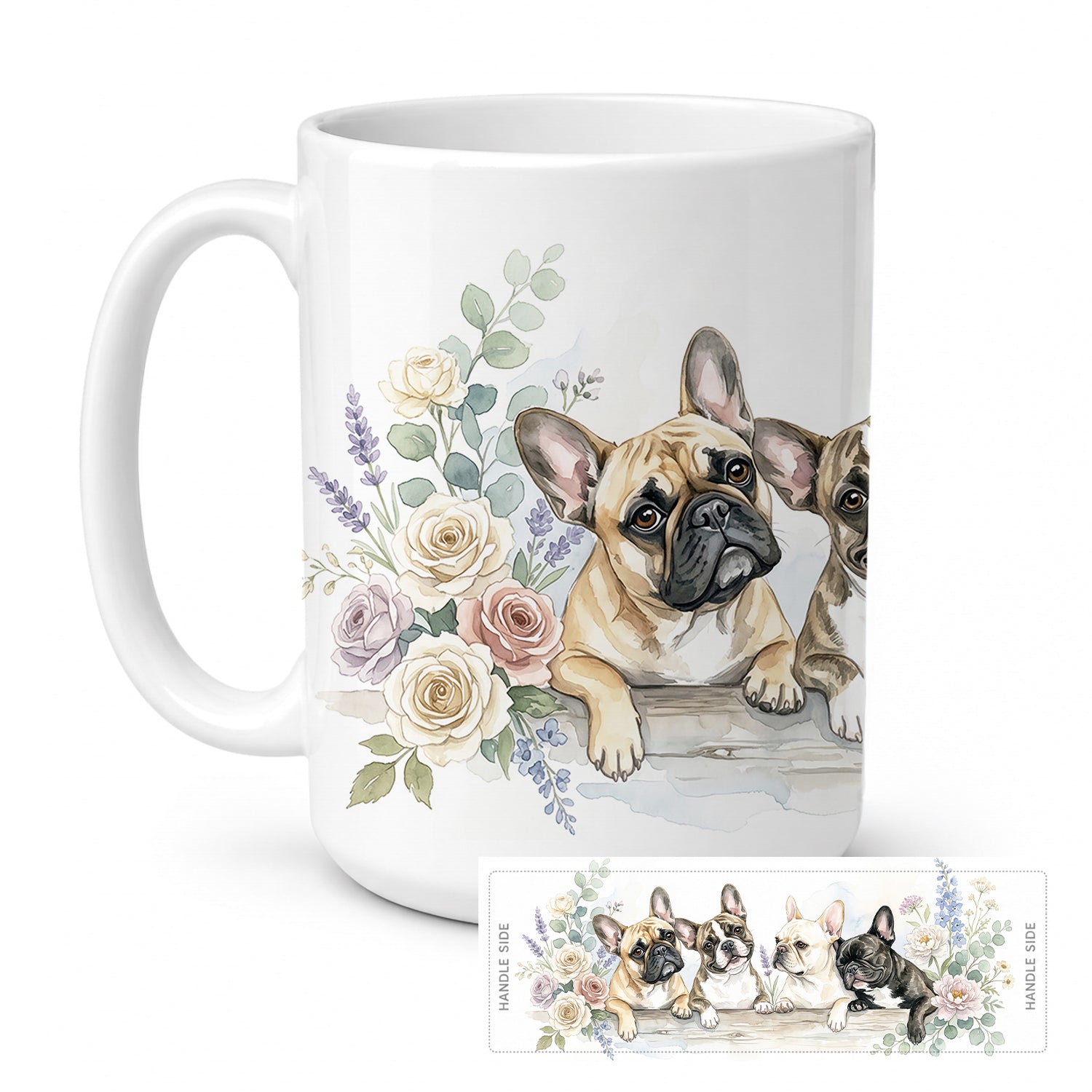 French Bulldog Ceramic Coffee Mug 15 oz Decorative Large C Handle Mug Cup for Tea, Cocoa Hot Chocolate