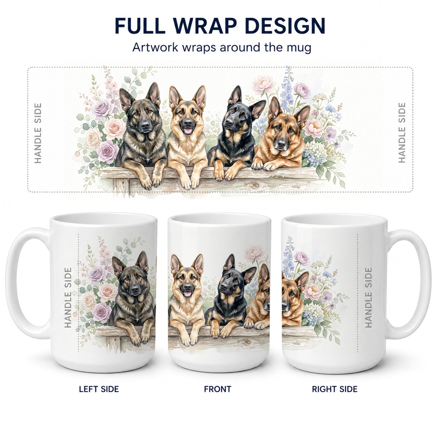 German Shepherd Ceramic Coffee Mug 15 oz Decorative Large C Handle Mug Cup for Tea, Cocoa Hot Chocolate