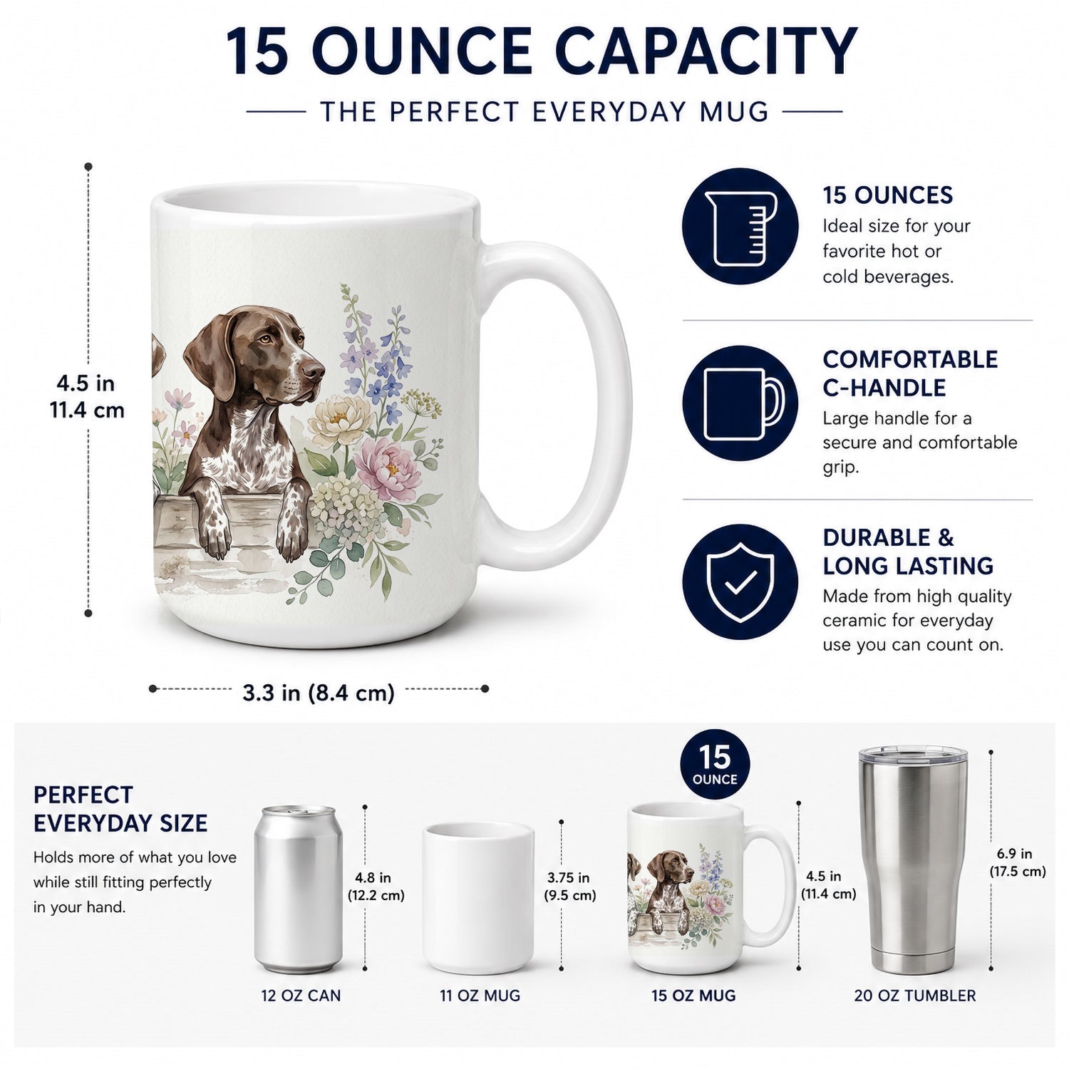 German Shorthaired Pointer Ceramic Coffee Mug 15 oz Decorative Large C Handle Mug Cup for Tea, Cocoa Hot Chocolate
