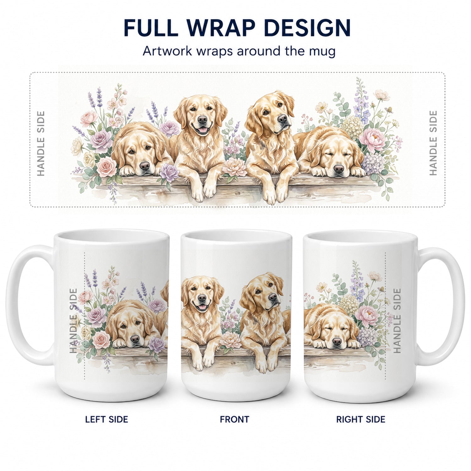 Golden Retriever Ceramic Coffee Mug 15 oz Decorative Large C Handle Mug Cup for Tea, Cocoa Hot Chocolate