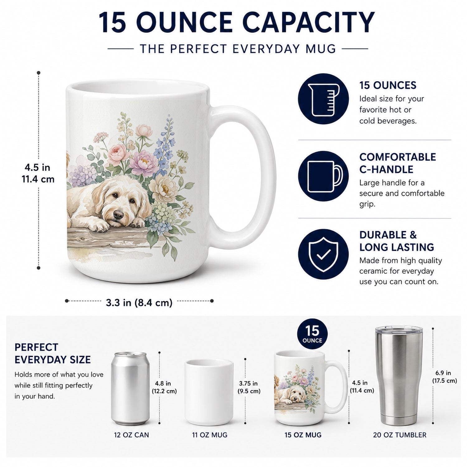 Goldendoodle Ceramic Coffee Mug 15 oz Decorative Large C Handle Mug Cup for Tea, Cocoa Hot Chocolate