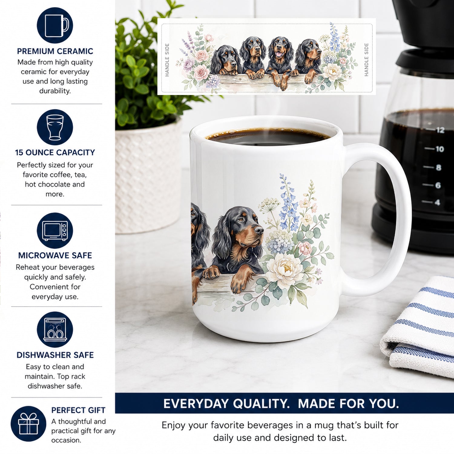 Gordon Setter Ceramic Coffee Mug 15 oz Decorative Large C Handle Mug Cup for Tea, Cocoa Hot Chocolate