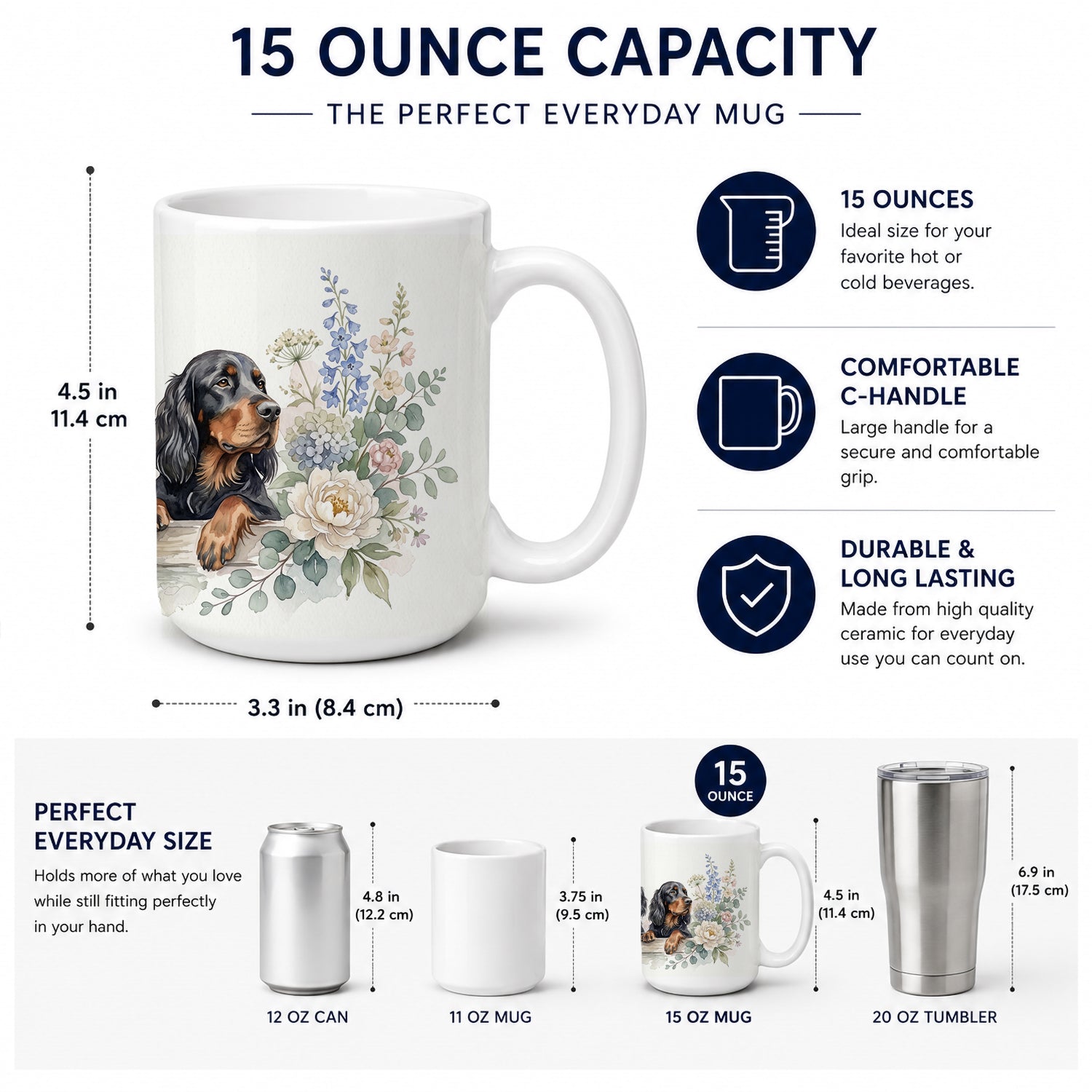 Gordon Setter Ceramic Coffee Mug 15 oz Decorative Large C Handle Mug Cup for Tea, Cocoa Hot Chocolate