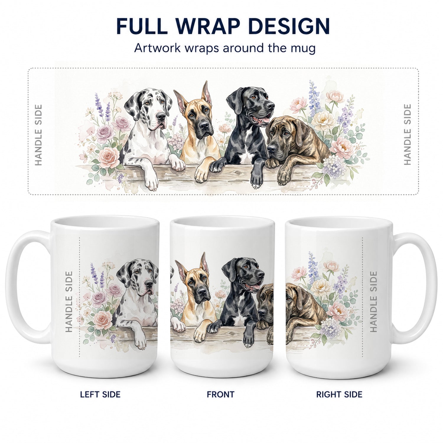 Great Dane Ceramic Coffee Mug 15 oz Decorative Large C Handle Mug Cup for Tea, Cocoa Hot Chocolate