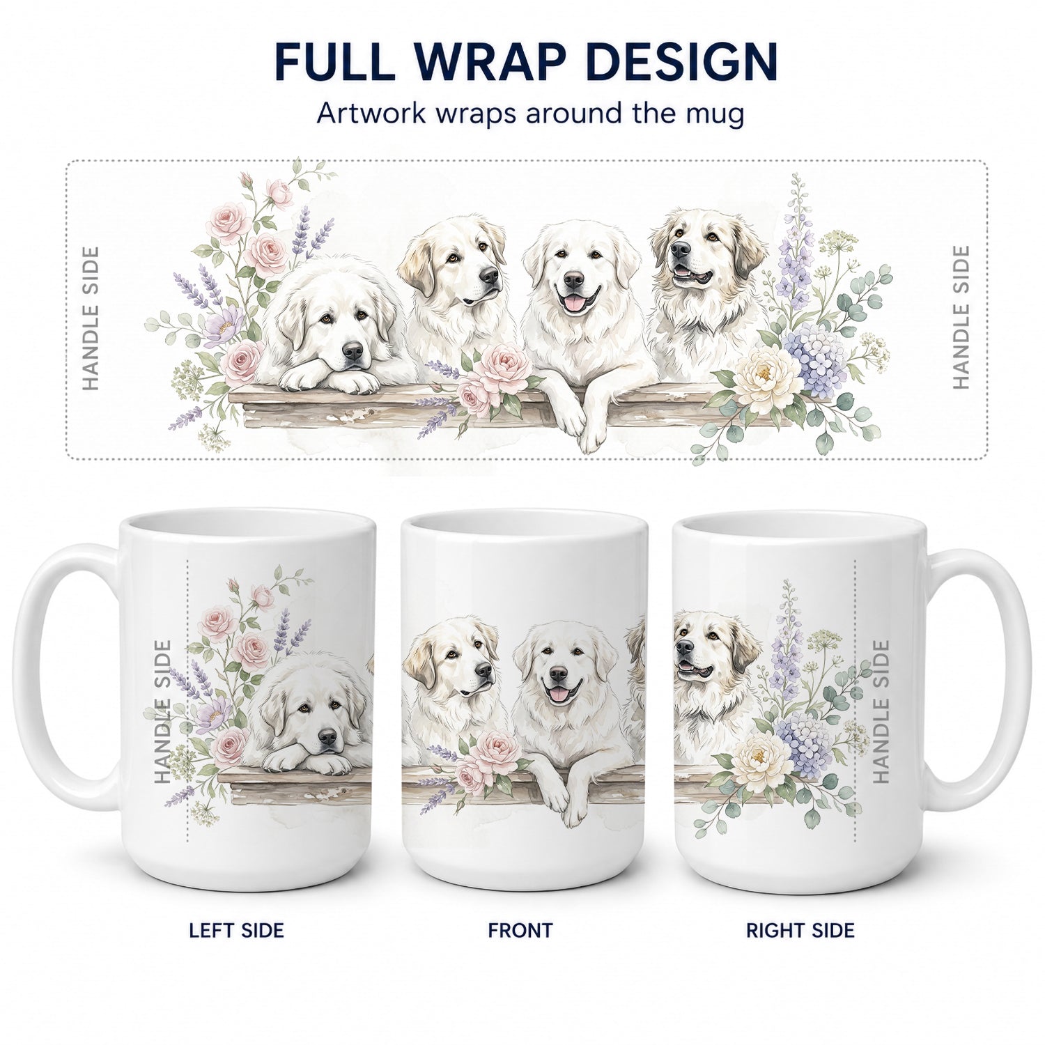 Great Pyrenees Ceramic Coffee Mug 15 oz Decorative Large C Handle Mug Cup for Tea, Cocoa Hot Chocolate
