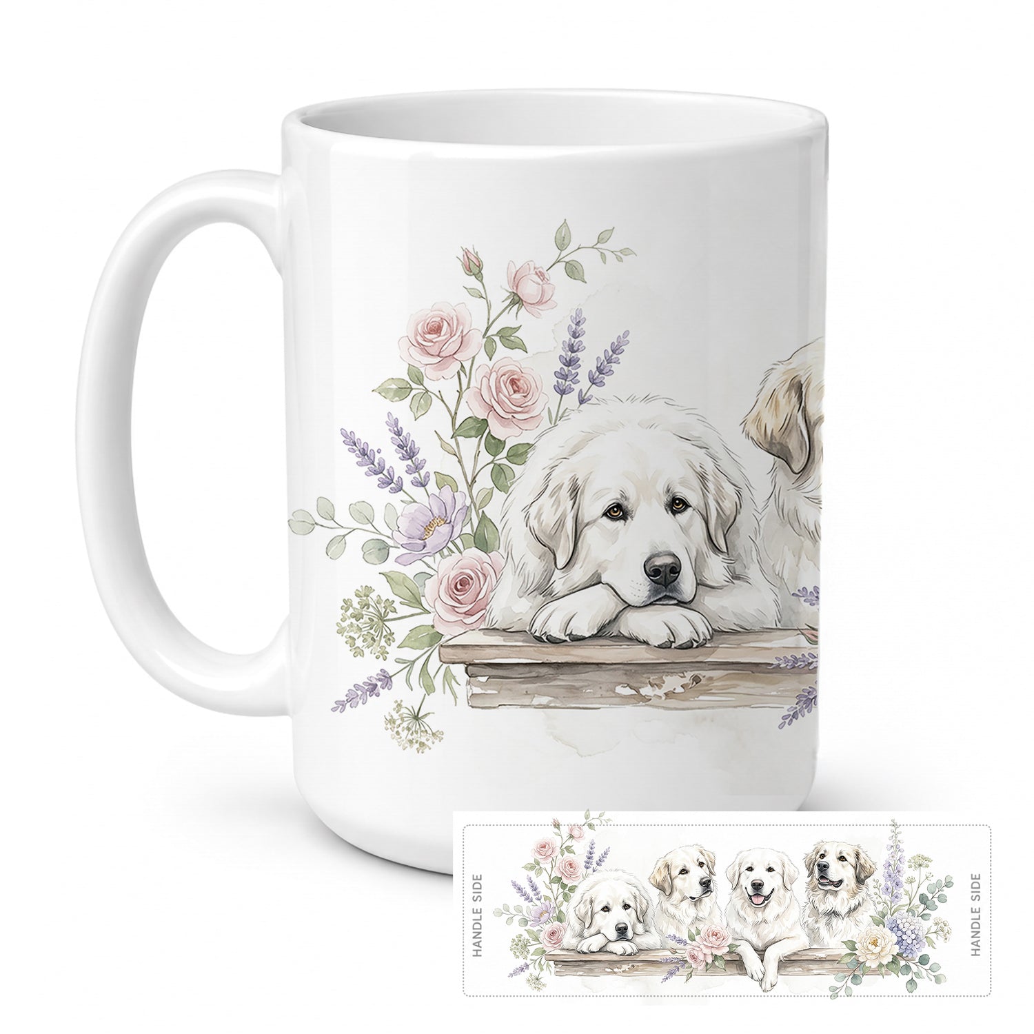 Great Pyrenees Ceramic Coffee Mug 15 oz Decorative Large C Handle Mug Cup for Tea, Cocoa Hot Chocolate