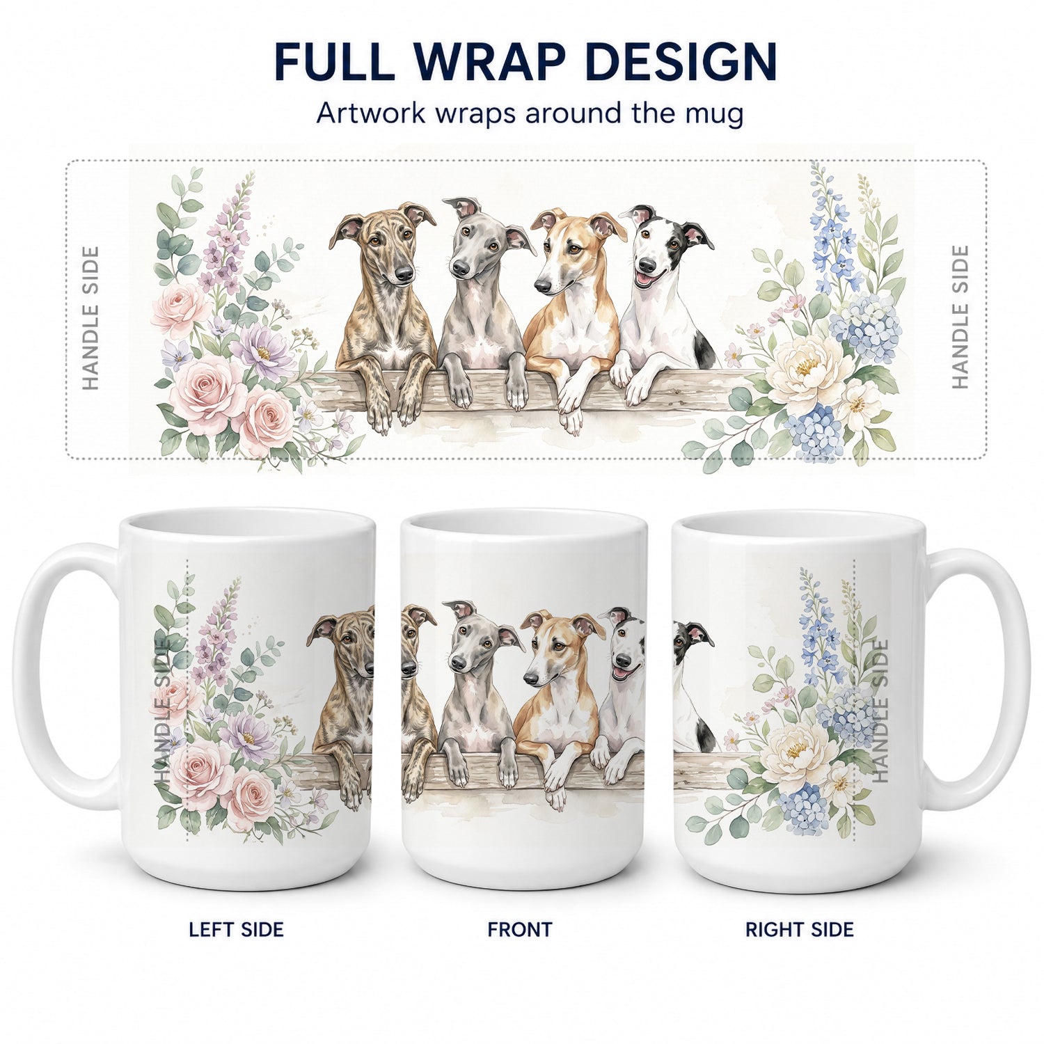 Greyhound Ceramic Coffee Mug 15 oz Decorative Large C Handle Mug Cup for Tea, Cocoa Hot Chocolate
