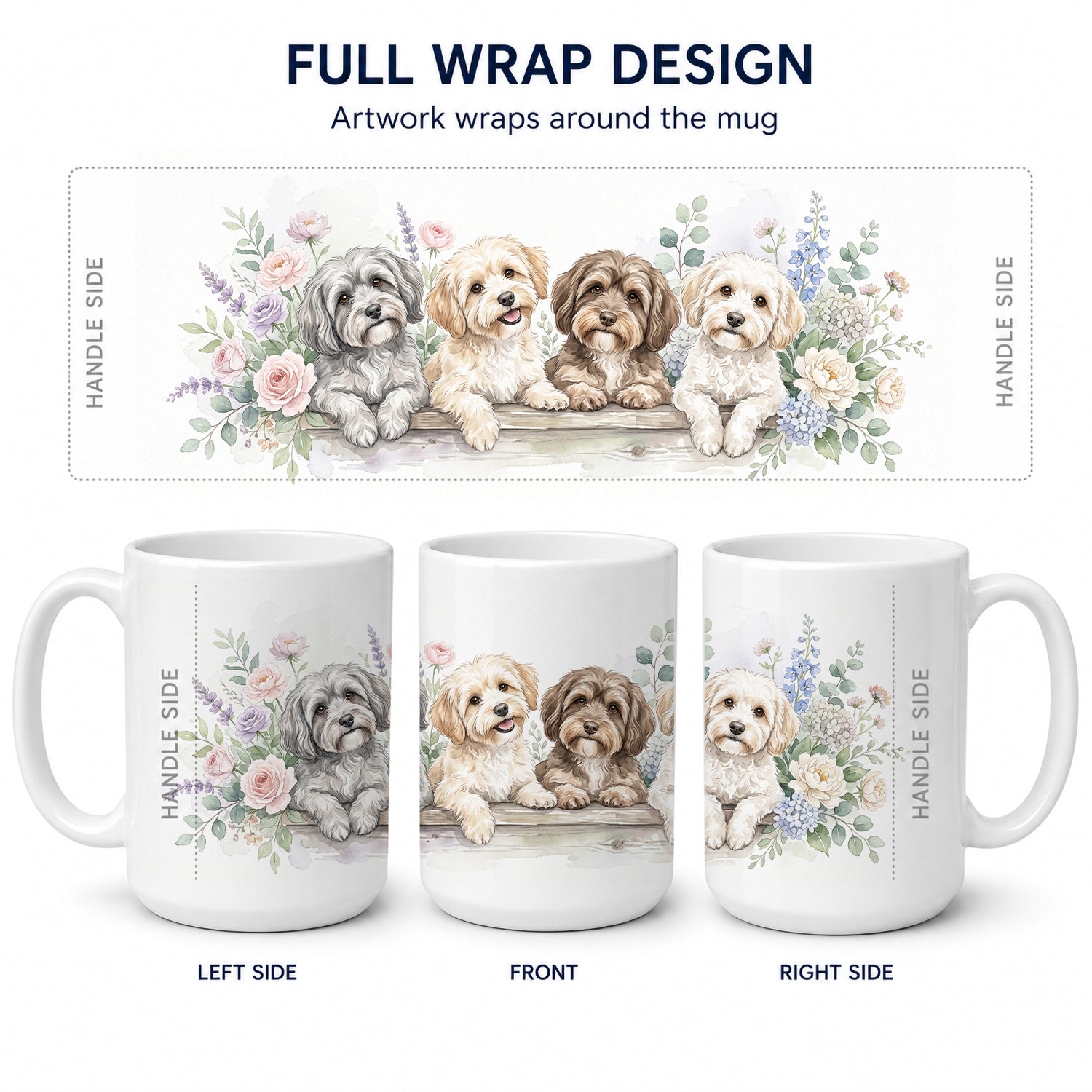 Havanese Ceramic Coffee Mug 15 oz Decorative Large C Handle Mug Cup for Tea, Cocoa Hot Chocolate