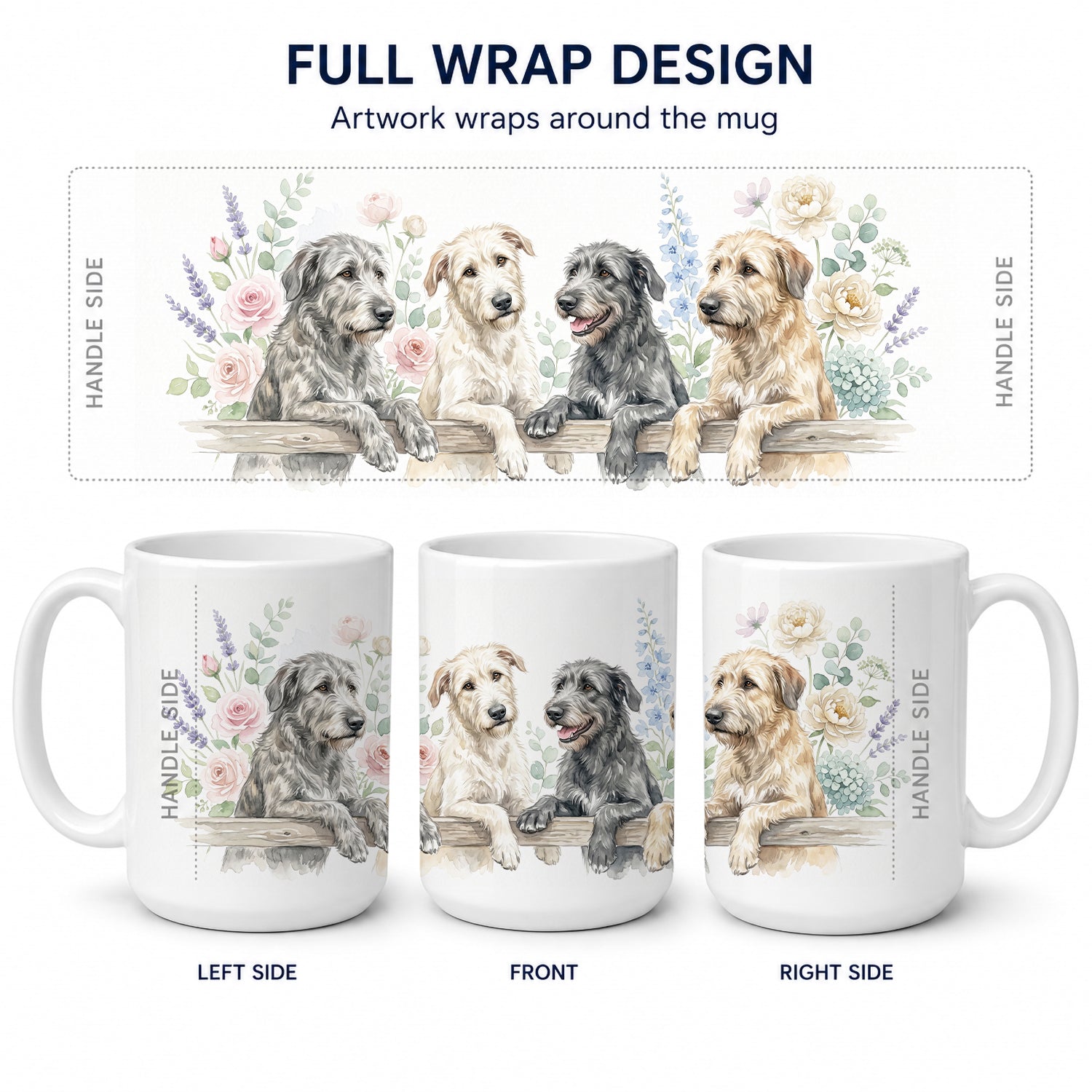 Irish Wolfhound Ceramic Coffee Mug 15 oz Decorative Large C Handle Mug Cup for Tea, Cocoa Hot Chocolate