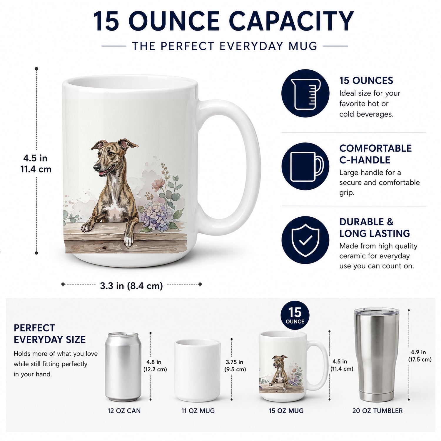 Italian Greyhound Ceramic Coffee Mug 15 oz Decorative Large C Handle Mug Cup for Tea, Cocoa Hot Chocolate