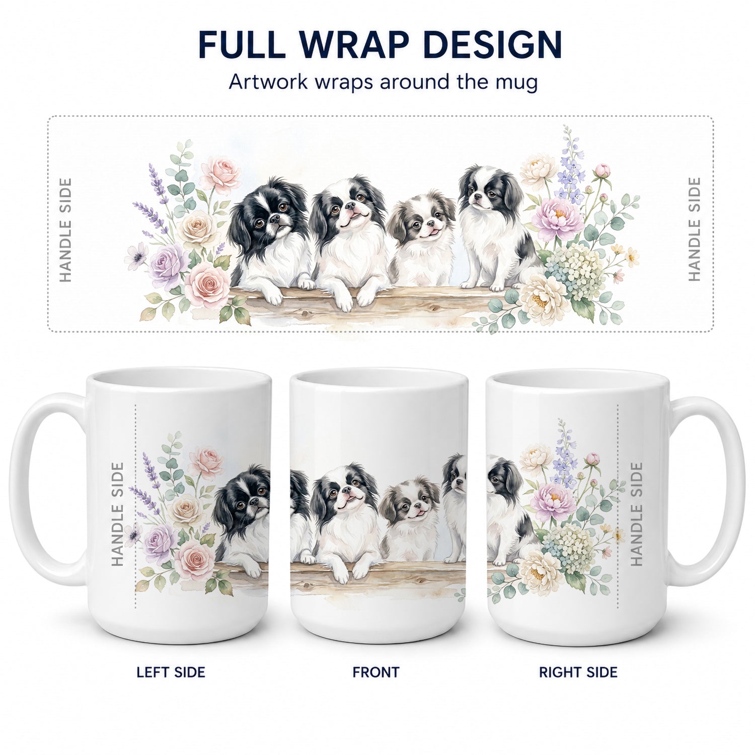 Japanese Chin Ceramic Coffee Mug 15 oz Decorative Large C Handle Mug Cup for Tea, Cocoa Hot Chocolate
