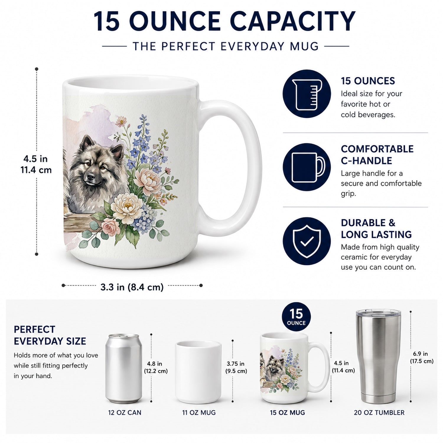 Keeshond Ceramic Coffee Mug 15 oz Decorative Large C Handle Mug Cup for Tea, Cocoa Hot Chocolate