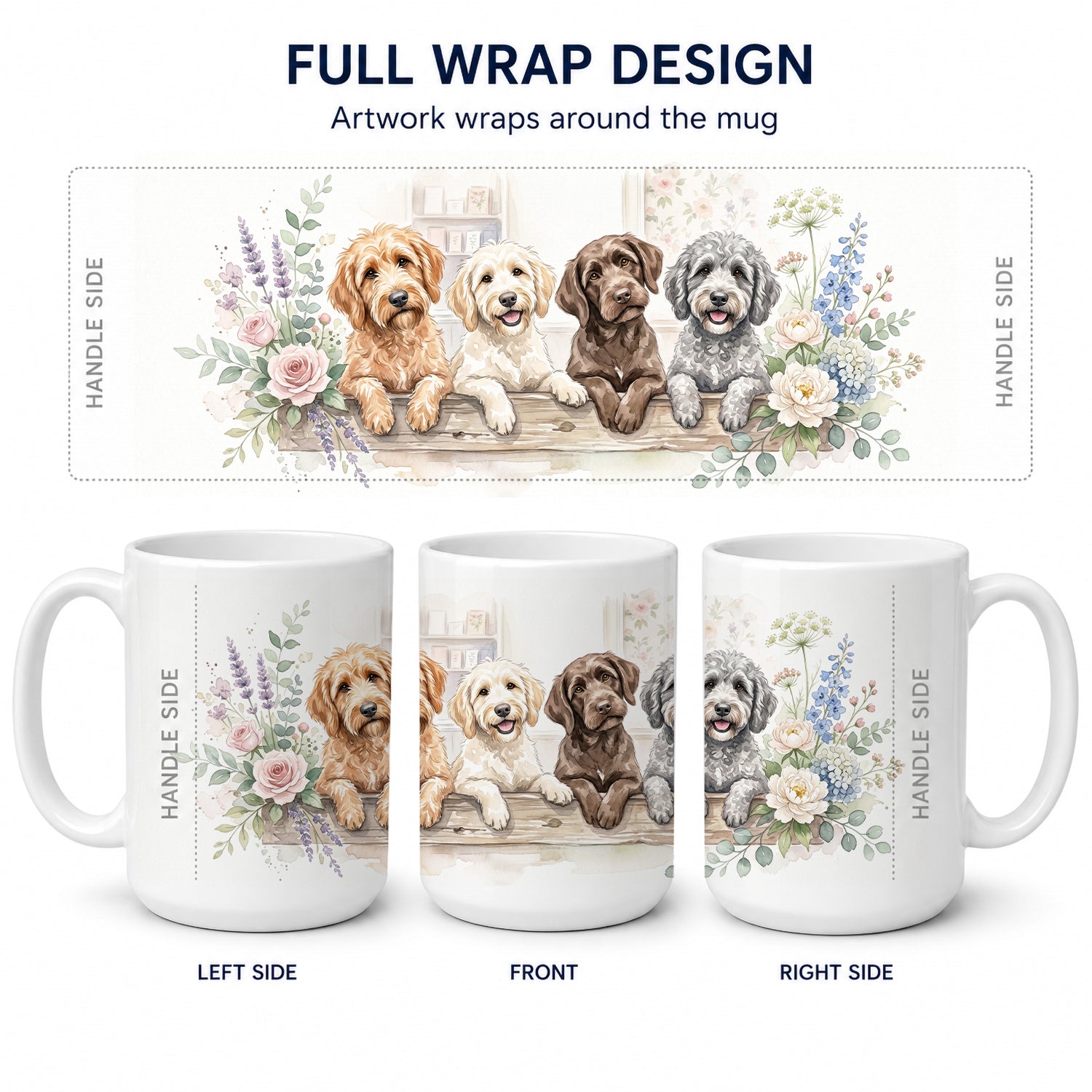 Labradoodle Ceramic Coffee Mug 15 oz Decorative Large C Handle Mug Cup for Tea, Cocoa Hot Chocolate