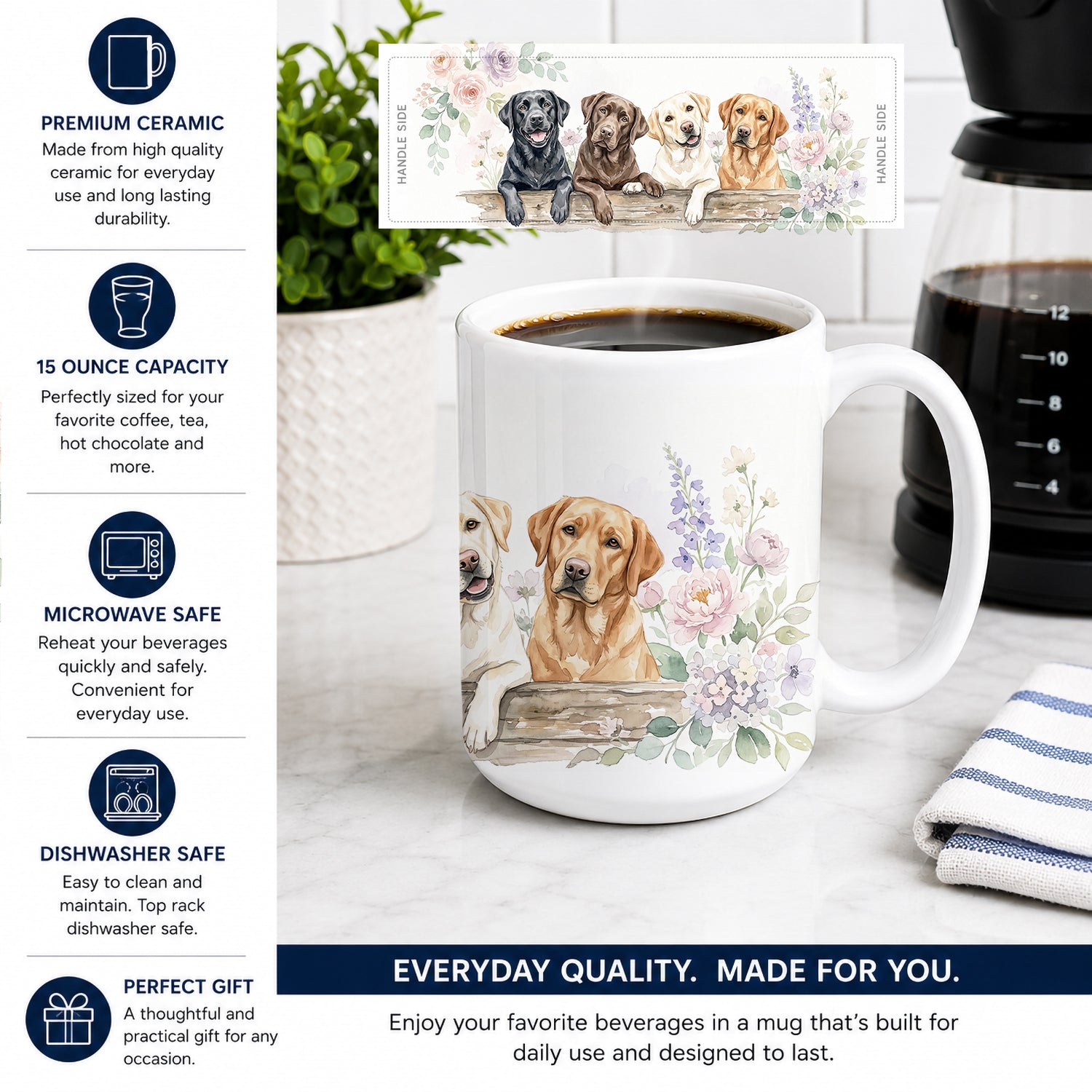 Labrador Retriever Ceramic Coffee Mug 15 oz Decorative Large C Handle Mug Cup for Tea, Cocoa Hot Chocolate