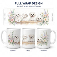 Maltese Ceramic Coffee Mug 15 oz Decorative Large C Handle Mug Cup for Tea, Cocoa Hot Chocolate