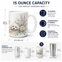 Maltese Ceramic Coffee Mug 15 oz Decorative Large C Handle Mug Cup for Tea, Cocoa Hot Chocolate