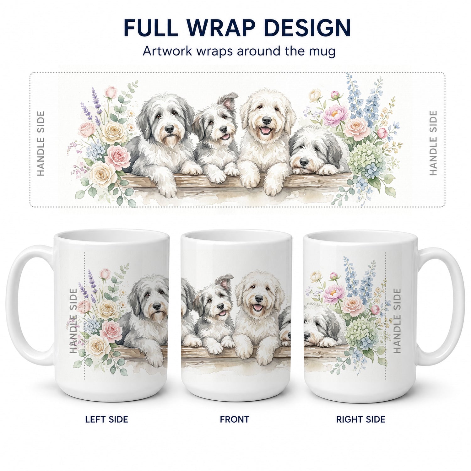 Old English Sheepdog Ceramic Coffee Mug 15 oz Decorative Large C Handle Mug Cup for Tea, Cocoa Hot Chocolate