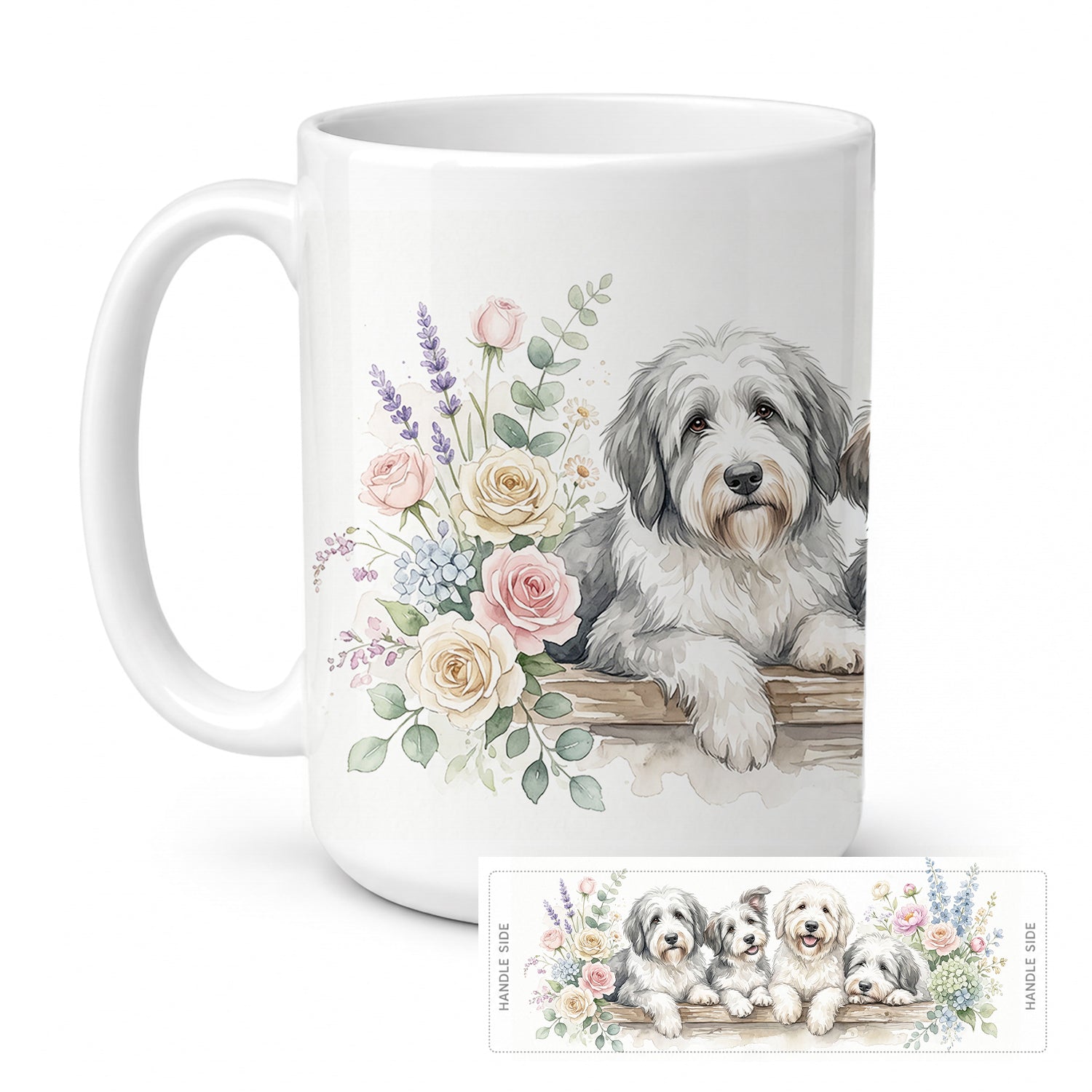 Old English Sheepdog Ceramic Coffee Mug 15 oz Decorative Large C Handle Mug Cup for Tea, Cocoa Hot Chocolate