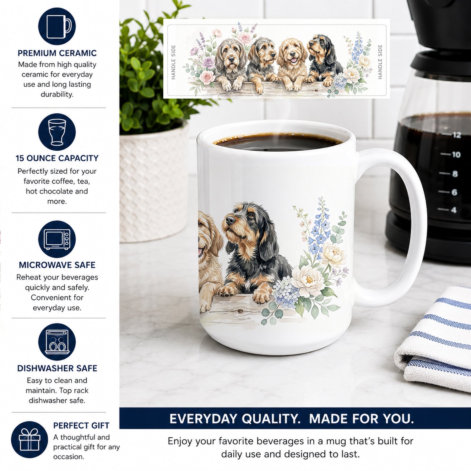 Otterhound Ceramic Coffee Mug 15 oz Decorative Large C Handle Mug Cup for Tea, Cocoa Hot Chocolate