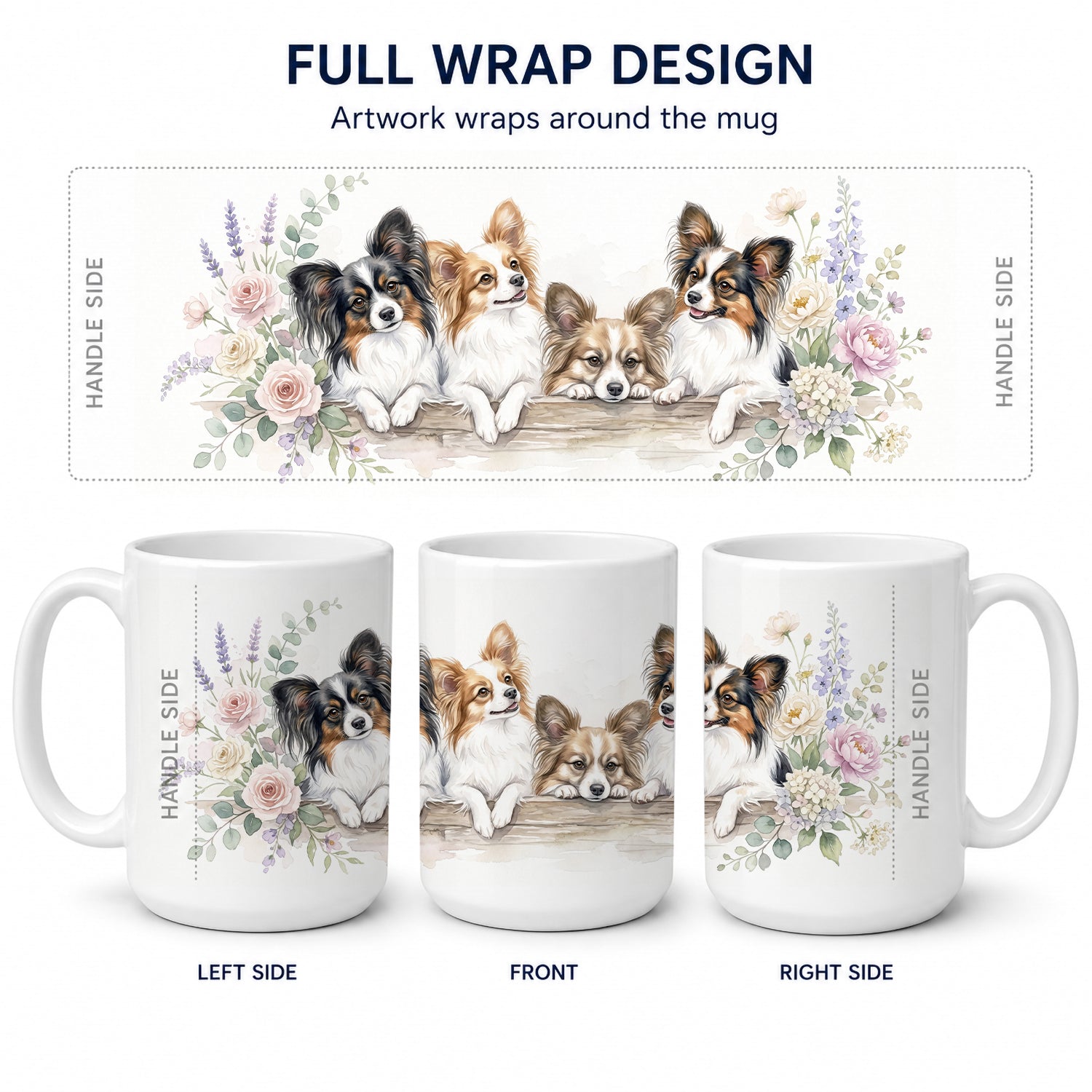 Papillon Ceramic Coffee Mug 15 oz Decorative Large C Handle Mug Cup for Tea, Cocoa Hot Chocolate