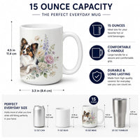 Papillon Ceramic Coffee Mug 15 oz Decorative Large C Handle Mug Cup for Tea, Cocoa Hot Chocolate