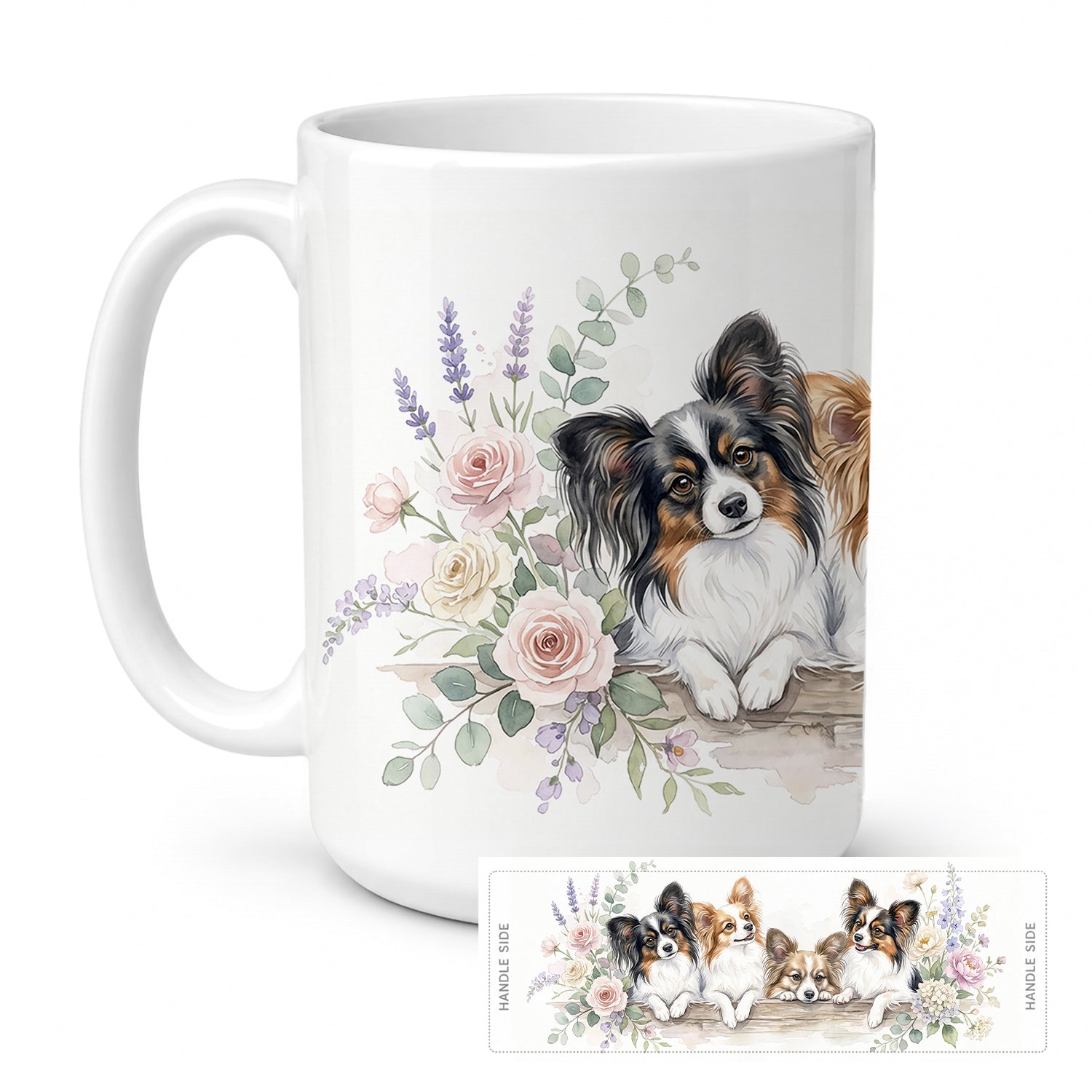 Papillon Ceramic Coffee Mug 15 oz Decorative Large C Handle Mug Cup for Tea, Cocoa Hot Chocolate