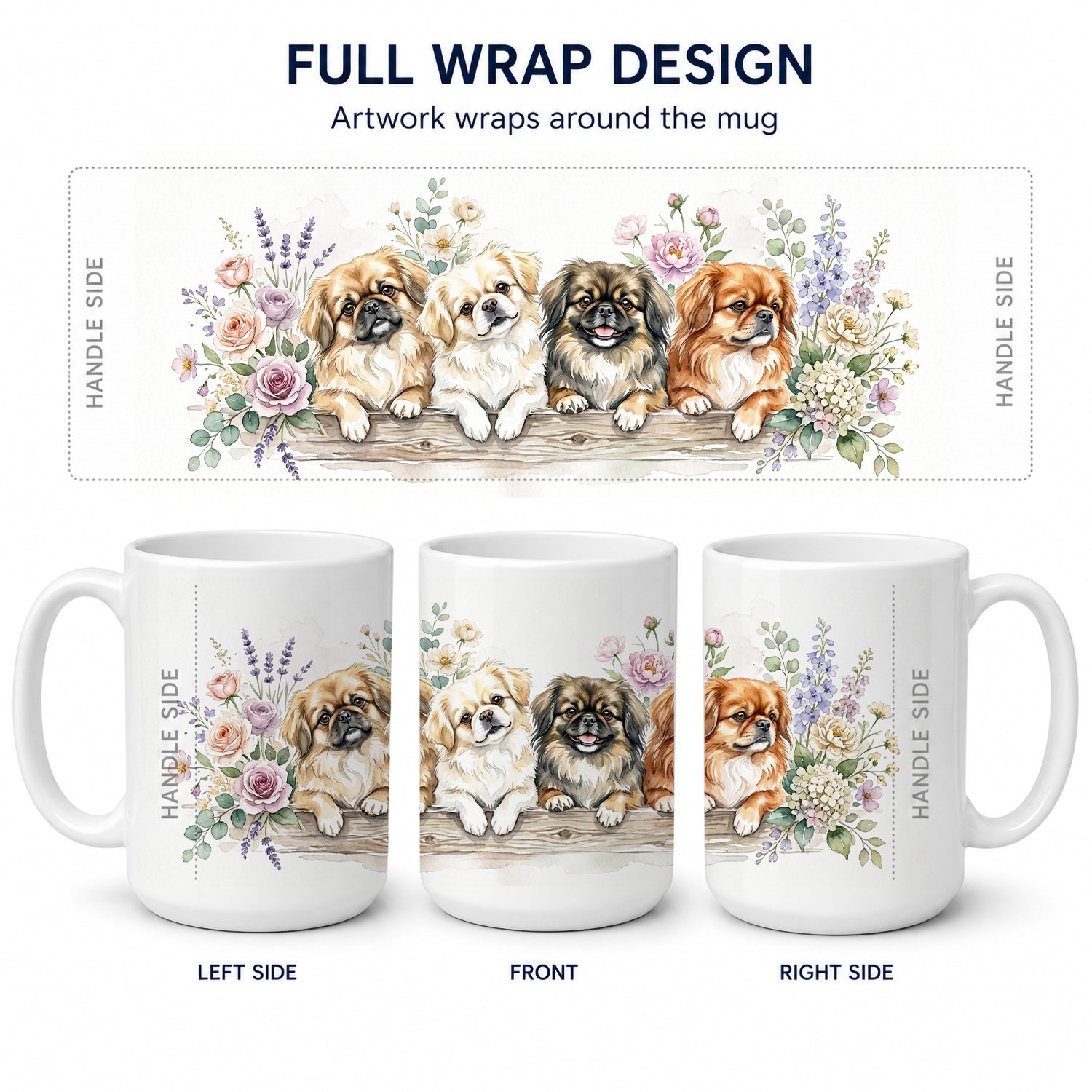 Pekingese Ceramic Coffee Mug 15 oz Decorative Large C Handle Mug Cup for Tea, Cocoa Hot Chocolate
