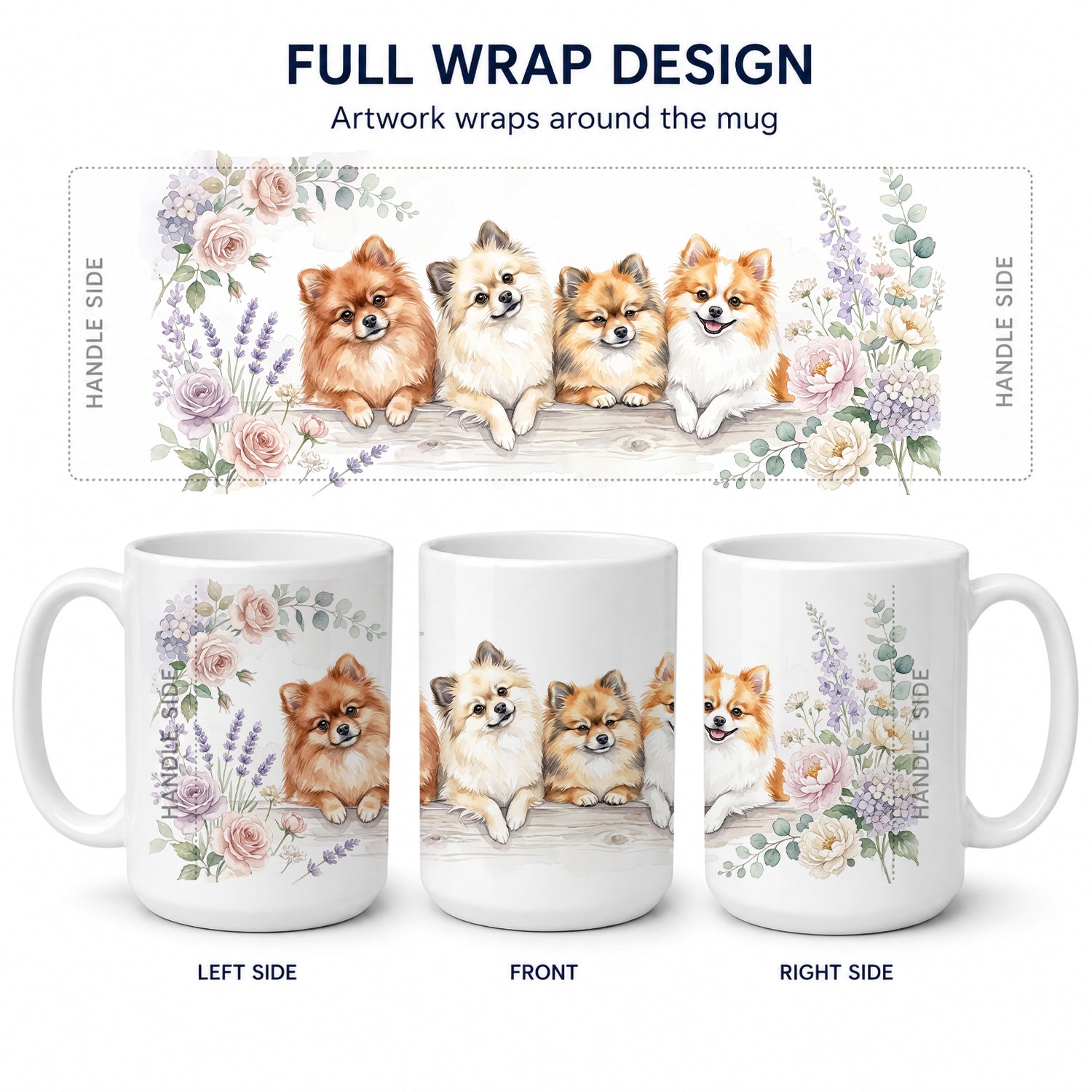 Pomeranian Ceramic Coffee Mug 15 oz Decorative Large C Handle Mug Cup for Tea, Cocoa Hot Chocolate