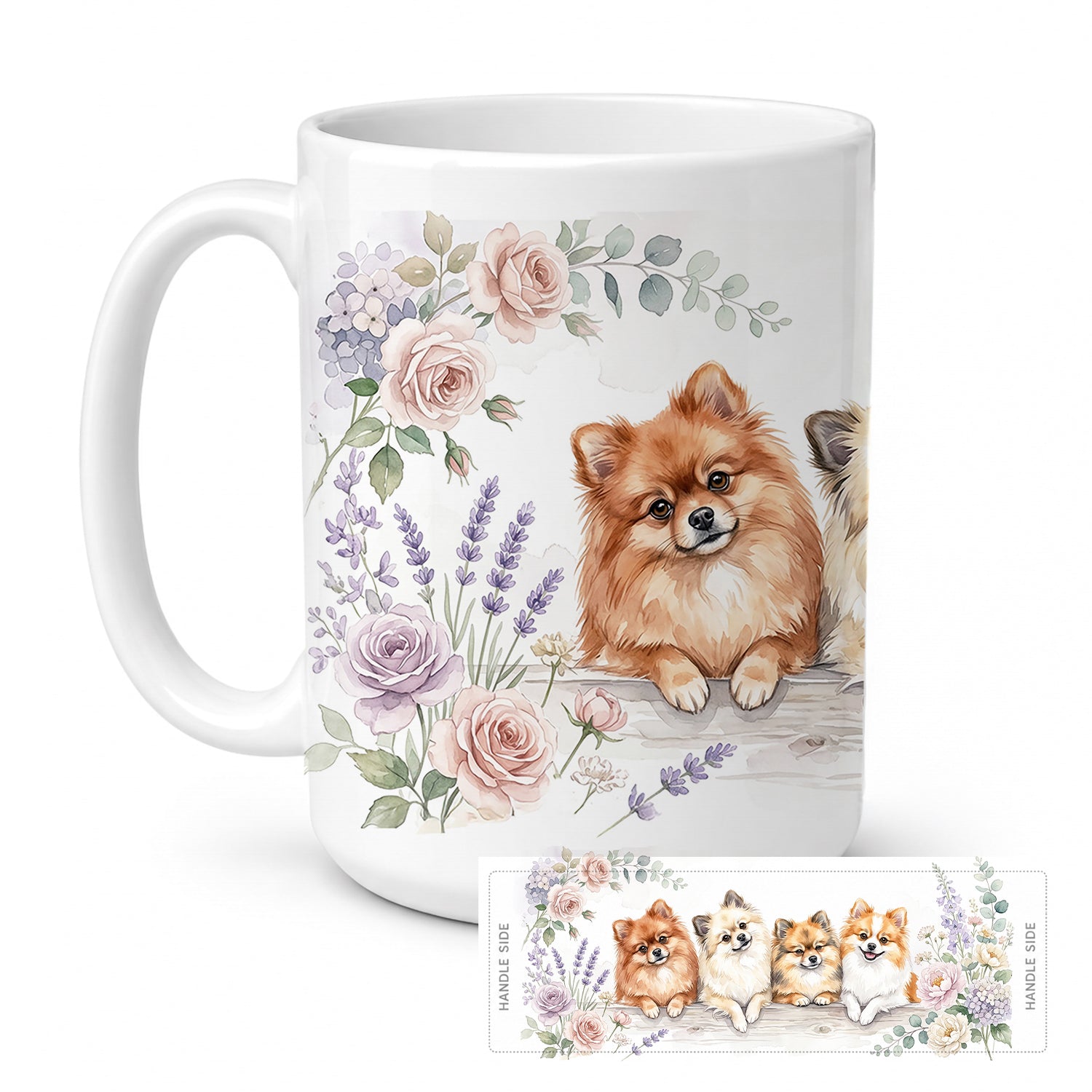 Pomeranian Ceramic Coffee Mug 15 oz Decorative Large C Handle Mug Cup for Tea, Cocoa Hot Chocolate
