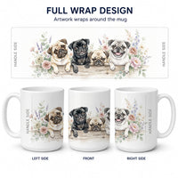 Pug Ceramic Coffee Mug 15 oz Decorative Large C Handle Mug Cup for Tea, Cocoa Hot Chocolate