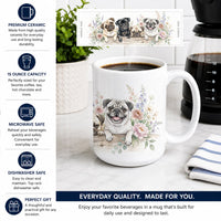 Pug Ceramic Coffee Mug 15 oz Decorative Large C Handle Mug Cup for Tea, Cocoa Hot Chocolate