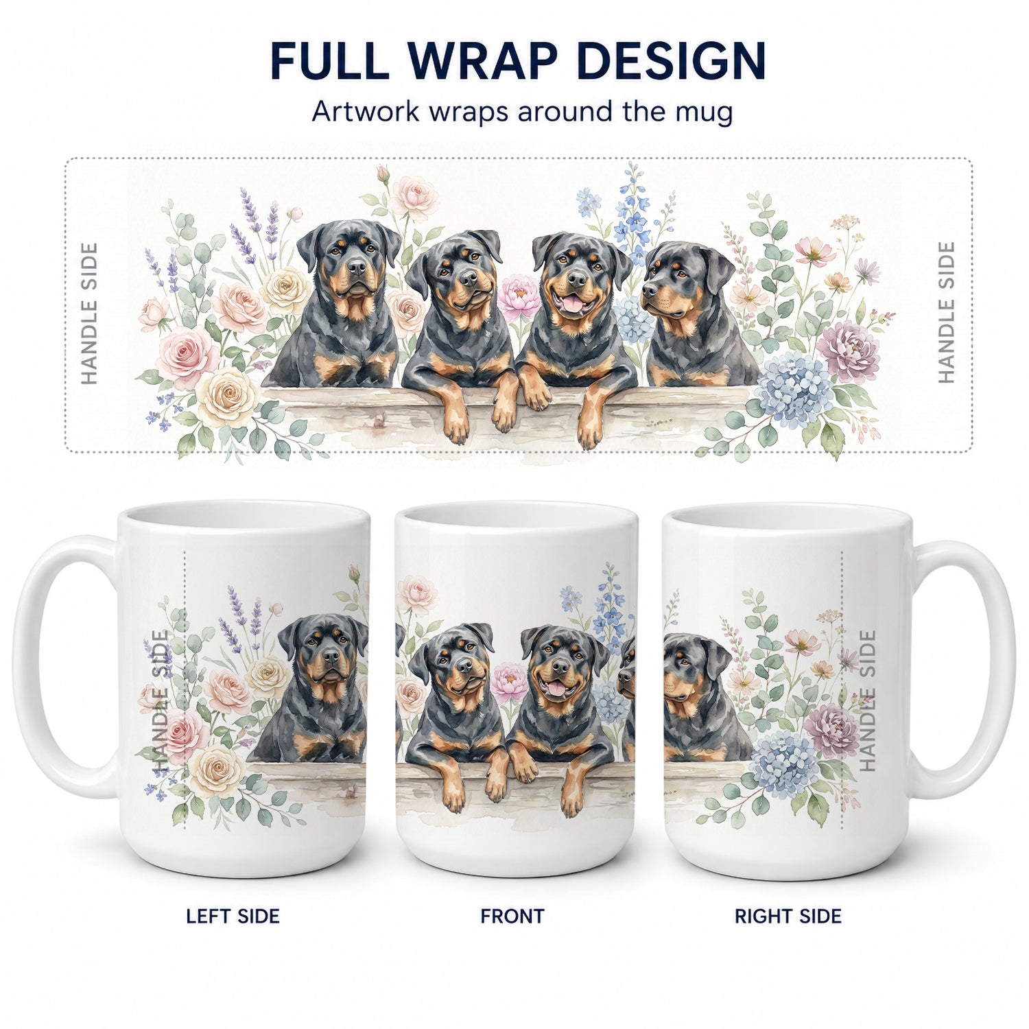 Rottweiler Ceramic Coffee Mug 15 oz Decorative Large C Handle Mug Cup for Tea, Cocoa Hot Chocolate