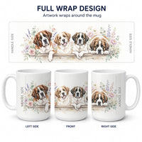 Saint Bernard Ceramic Coffee Mug 15 oz Decorative Large C Handle Mug Cup for Tea, Cocoa Hot Chocolate