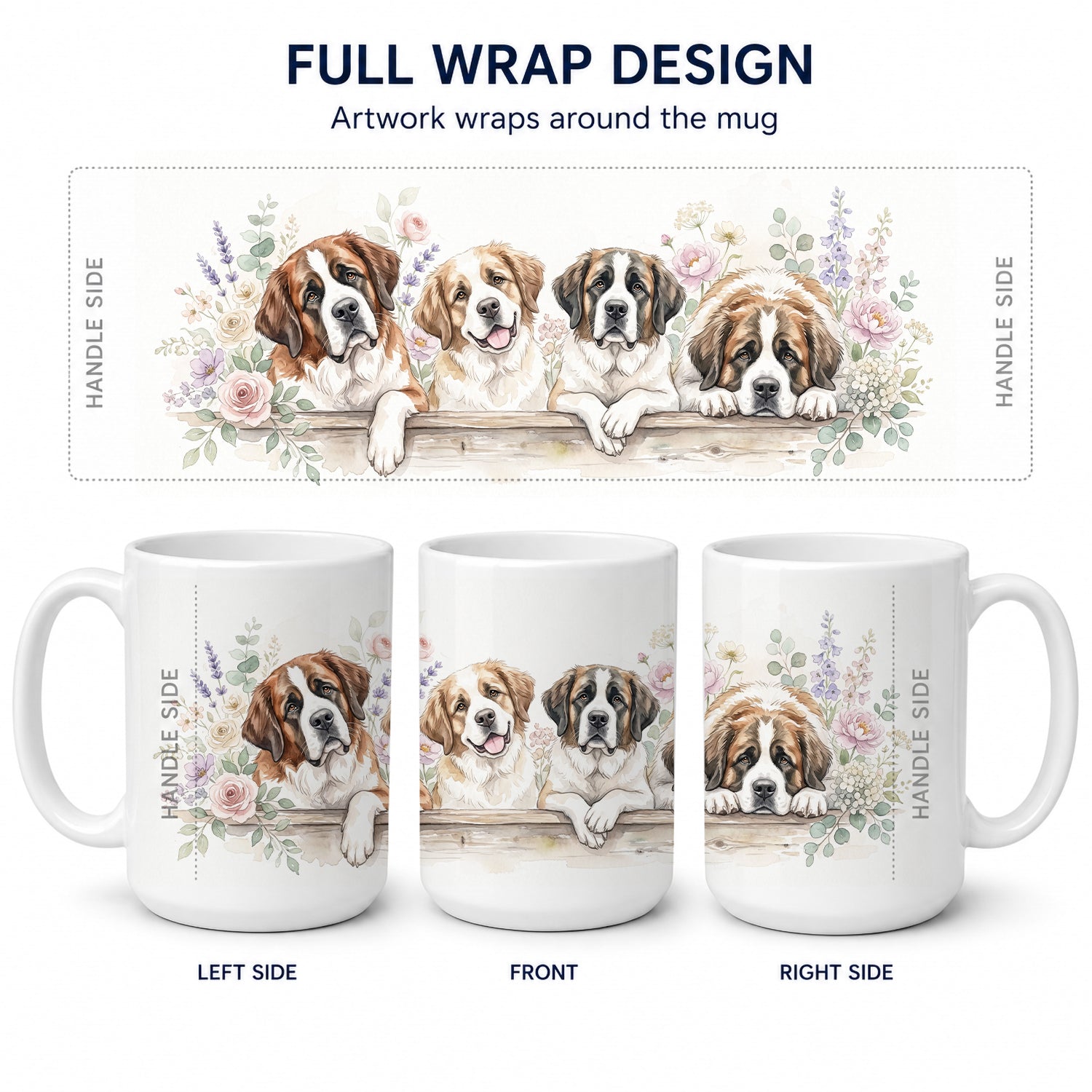 Saint Bernard Ceramic Coffee Mug 15 oz Decorative Large C Handle Mug Cup for Tea, Cocoa Hot Chocolate