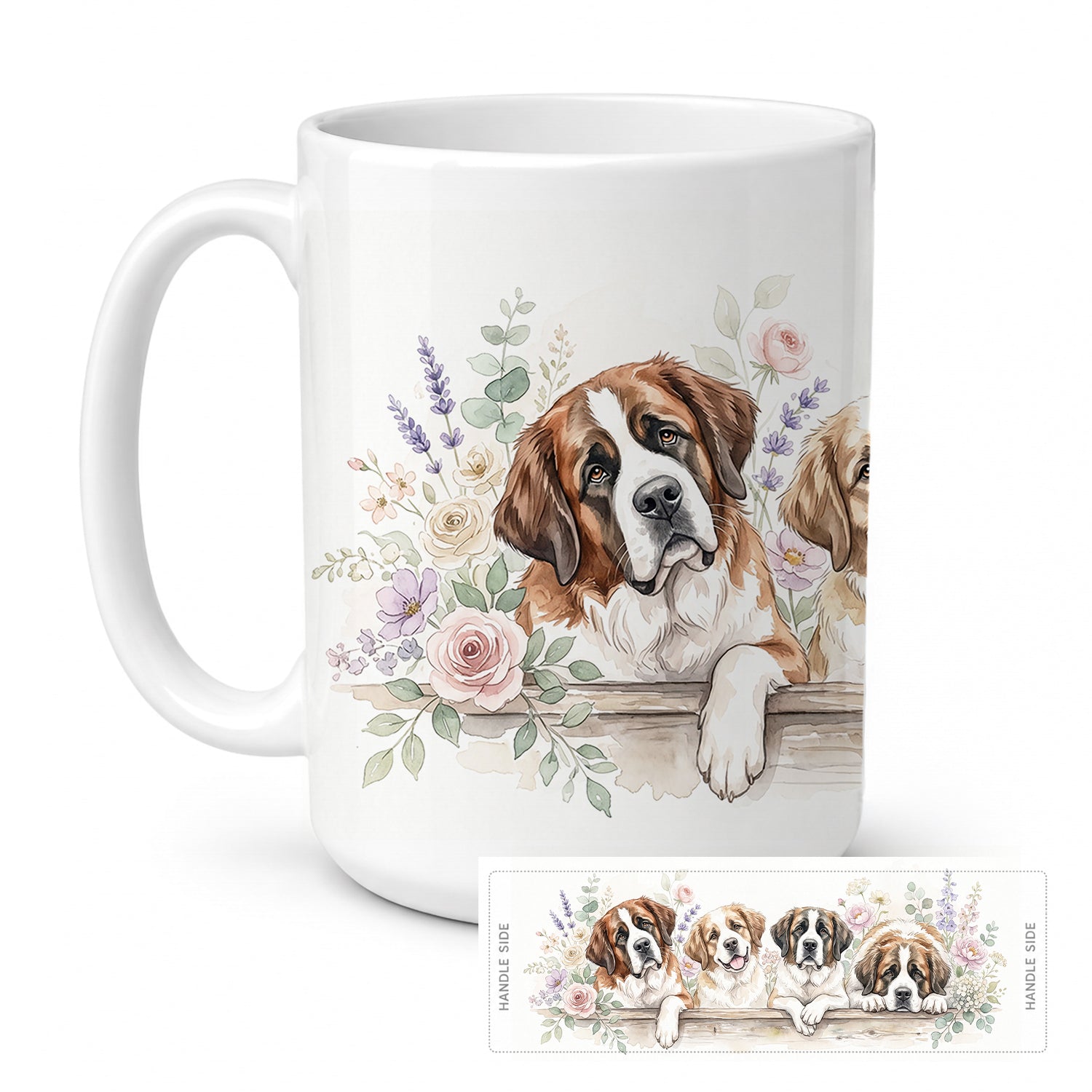 Saint Bernard Ceramic Coffee Mug 15 oz Decorative Large C Handle Mug Cup for Tea, Cocoa Hot Chocolate